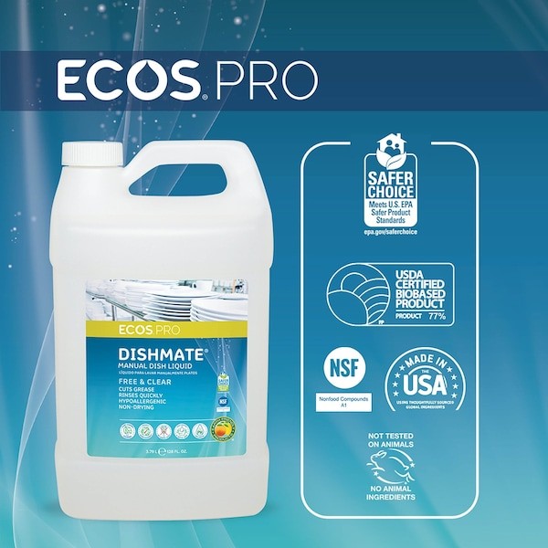 Ecos Pl9721/04 Dish Soap, Hand Wash, 1 Gal, Jug, Liquid, Unscented,