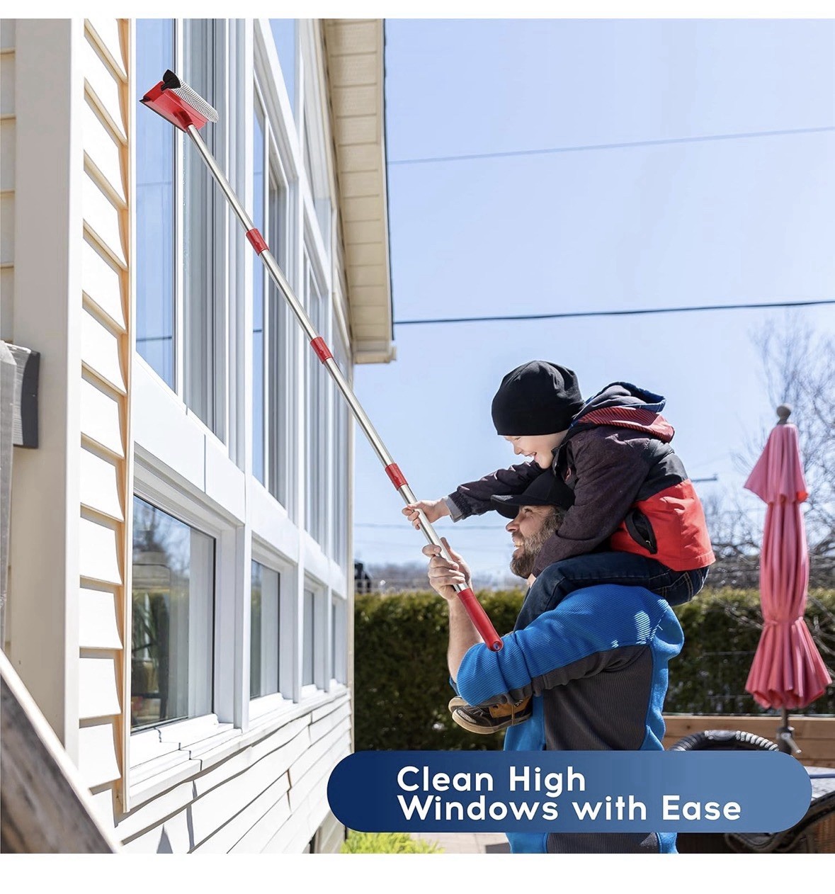 Window Squeegee 2in1 Window Cleaner With 55″ Extension Poles Window Washing Kit