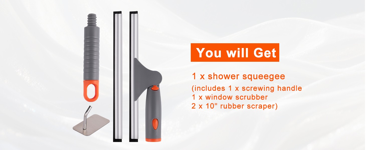 All Purpose 10 inch Shower Squeegee with 2pcs Rubber Wiper Blade Window Squeegee