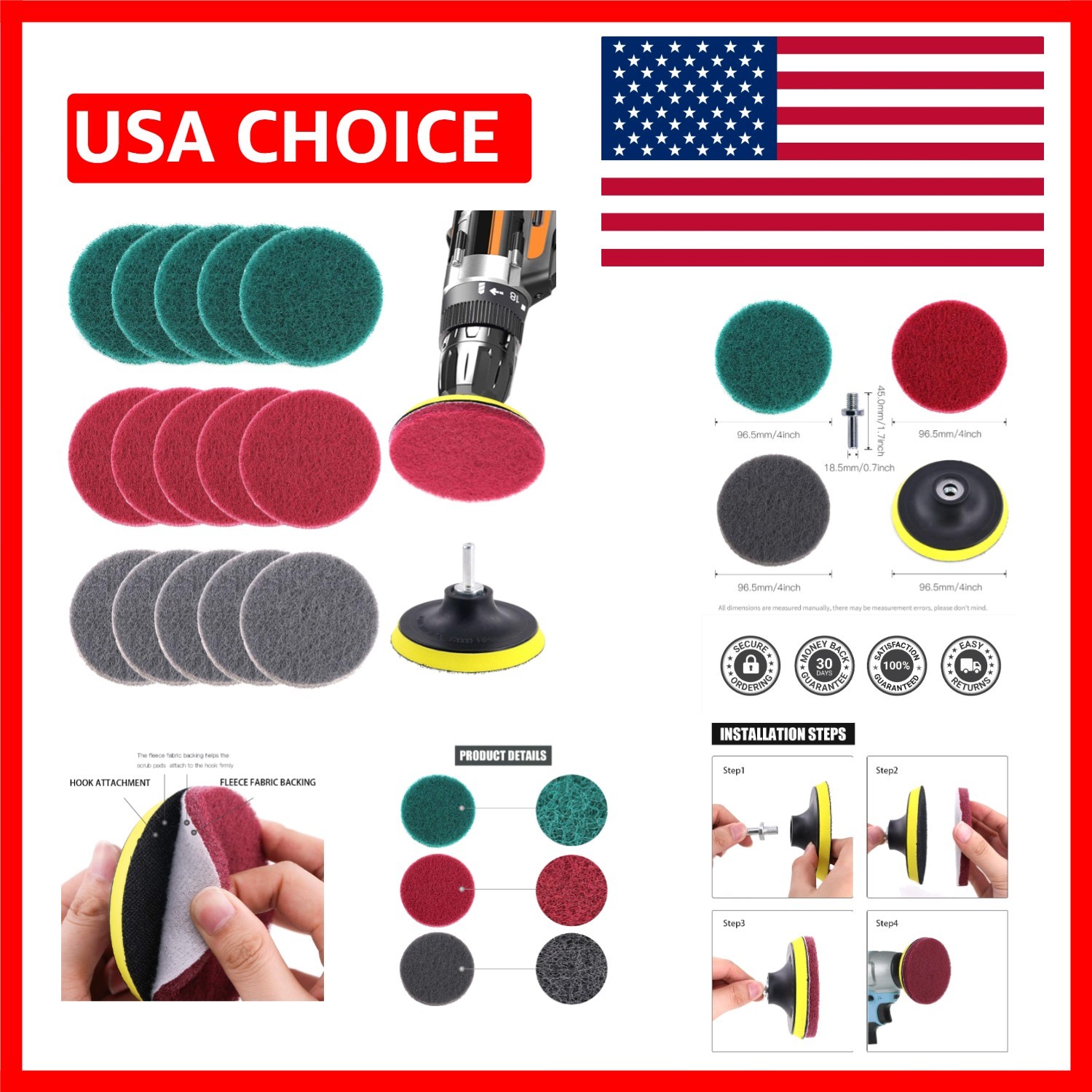 All-in-One 16PCS Drill Power Scrubber Kit – 3 Stiffness Levels for All Surfaces