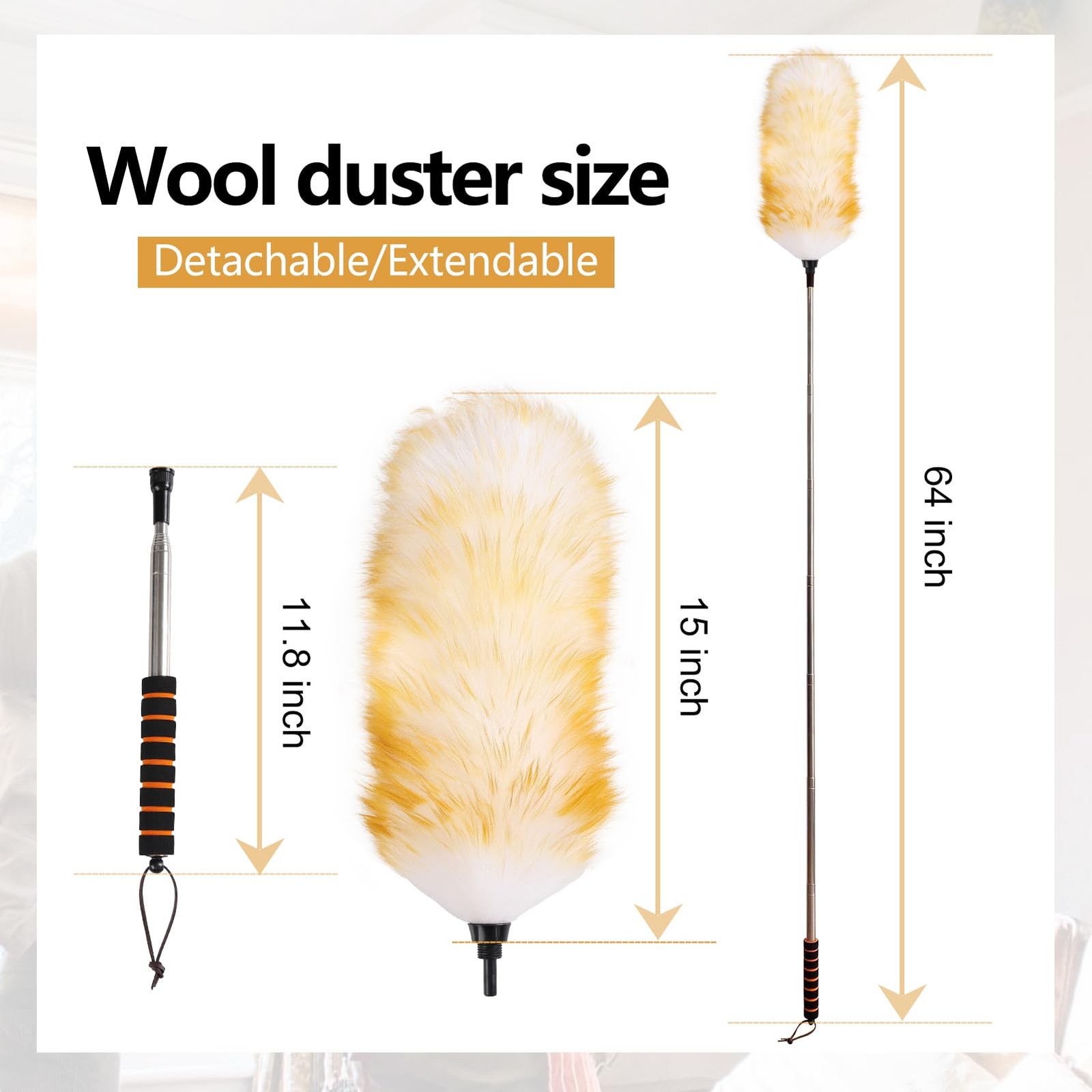 Lambswool Extendable Cleaning Duster 26-64 Inch, Anti-Static Wall Duster Clea…