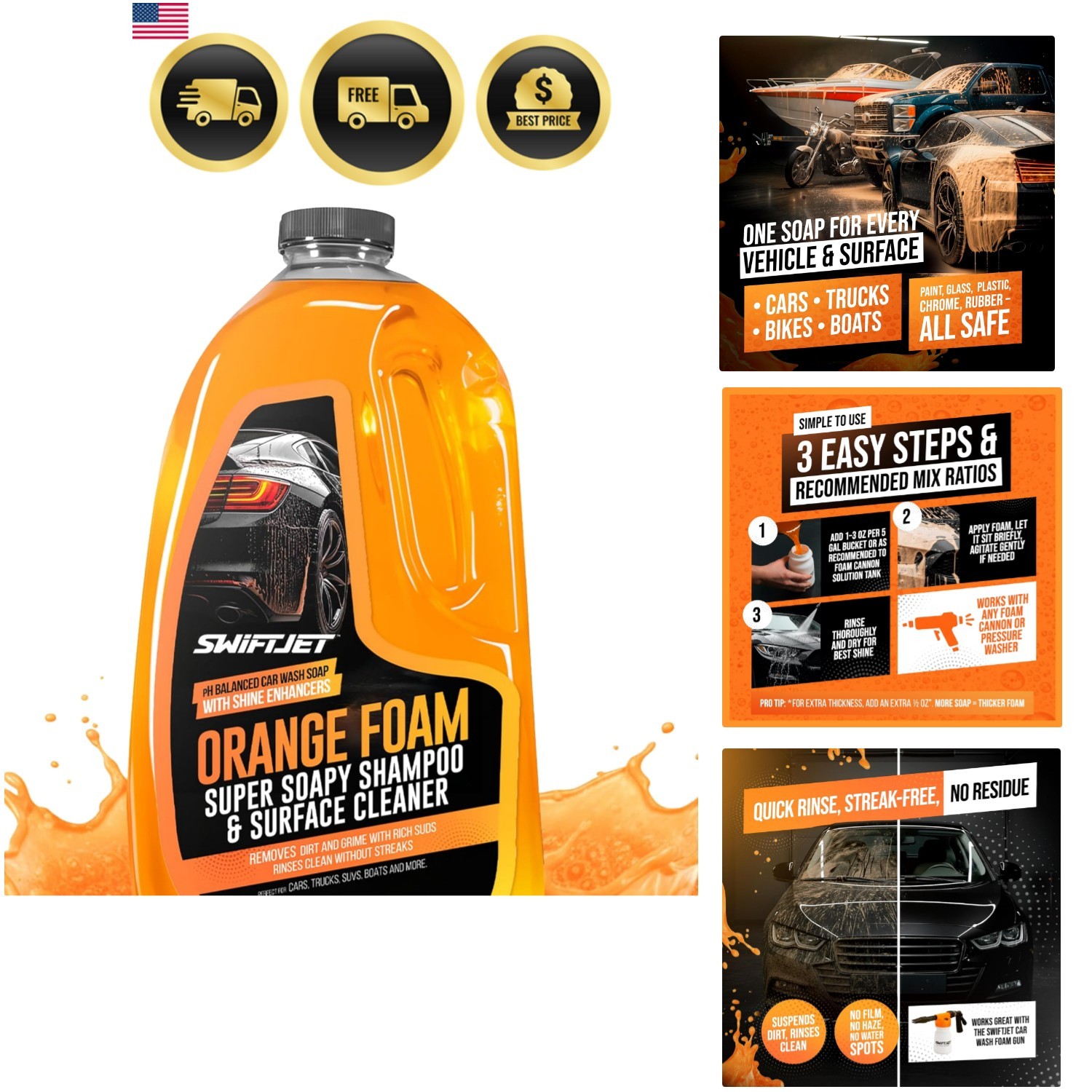 Orange Foam Car Wash Soap – pH Balanced Super Soapy Shampoo & Surface Cleaner…