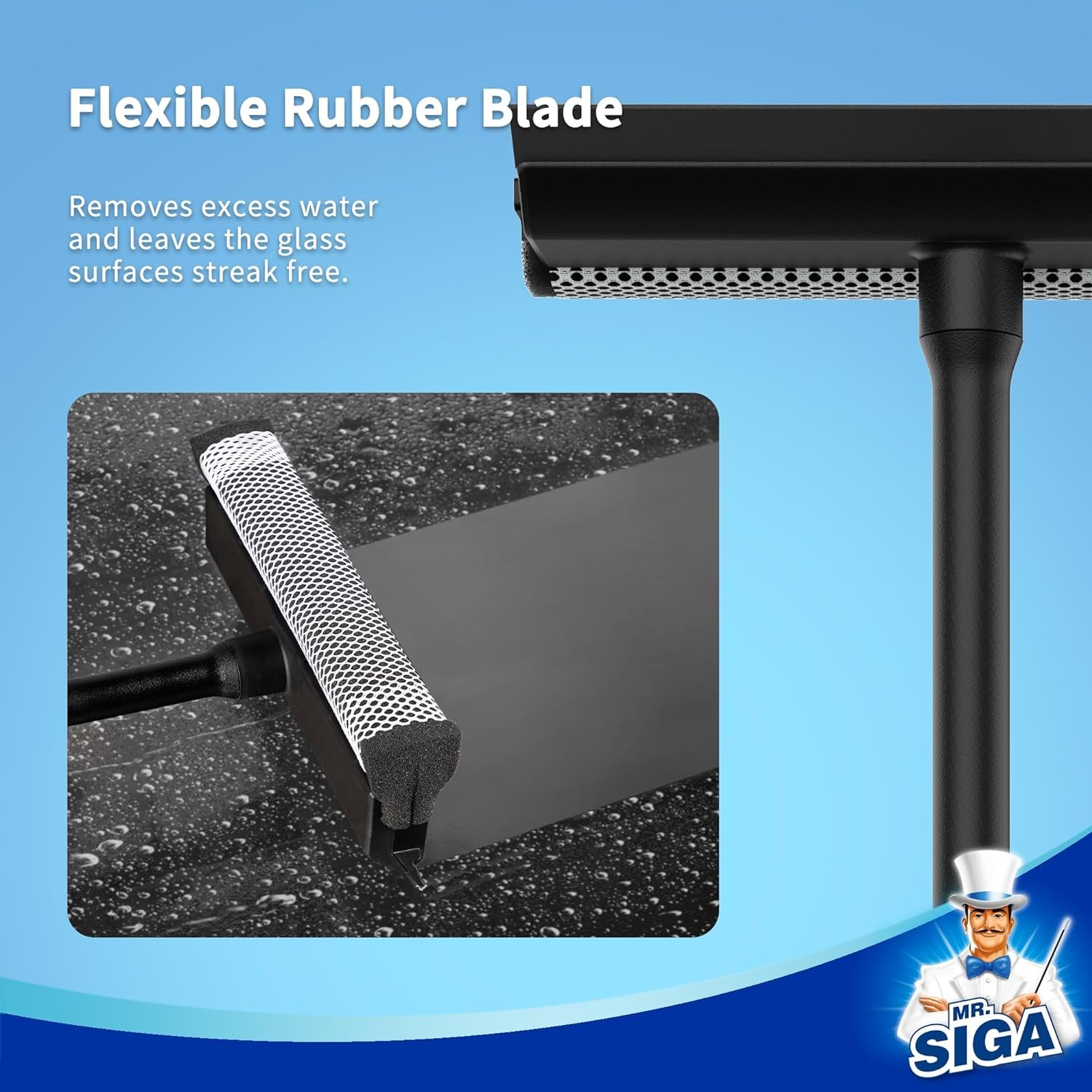 Professional 2-in-1 Car Window Squeegee and Sponge Scrubber for Cleaning and
