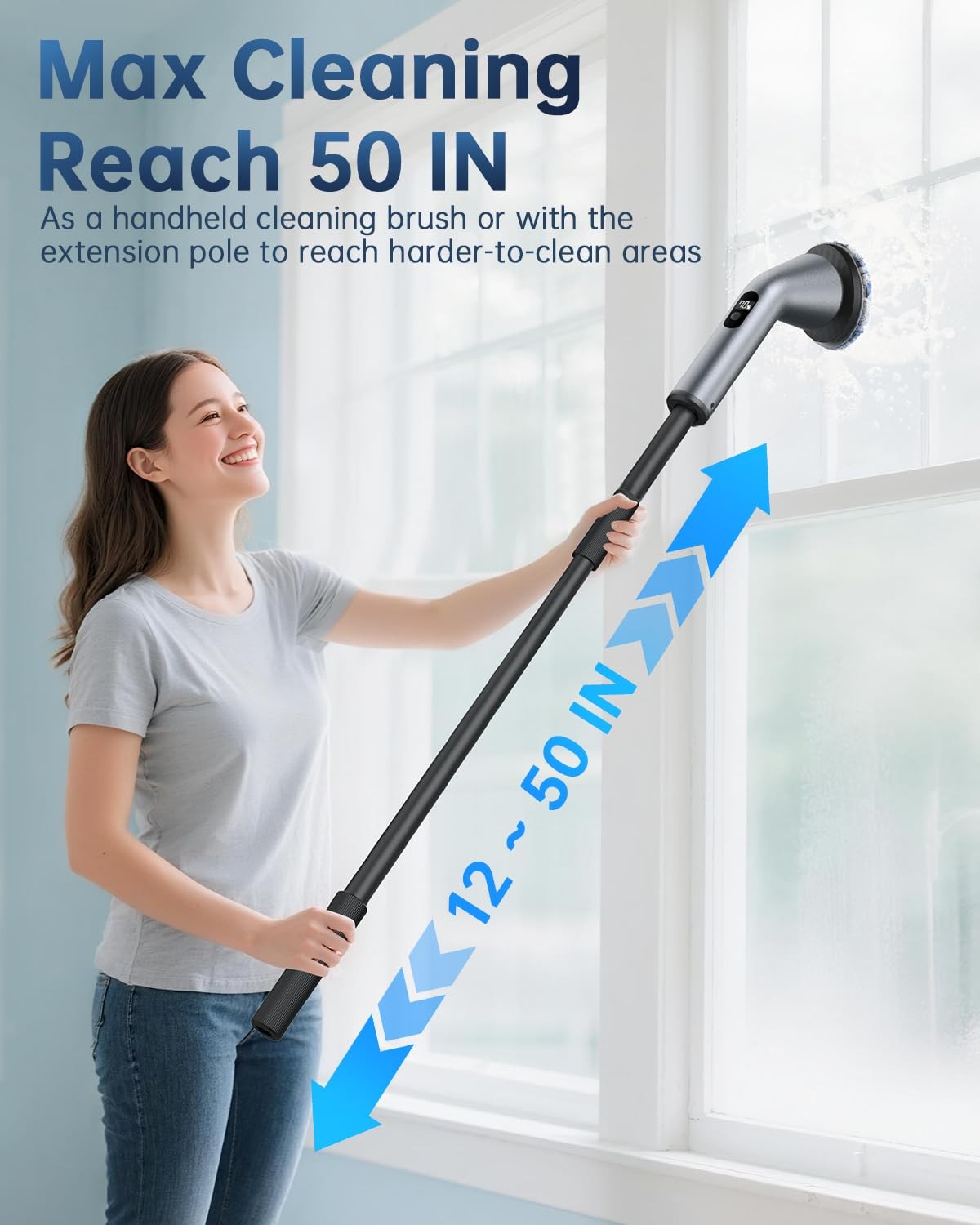 Spin Scrubber, IPX7 Waterproof 2-Speed, Extendable Long Handle Cordless Clean…