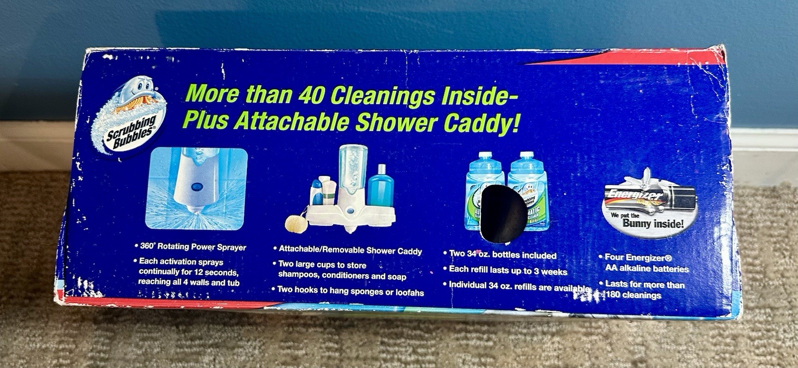NIB Scrubbing Bubbles Automatic Shower Cleaner Kit 2 – 34 oz Refills & Caddy
