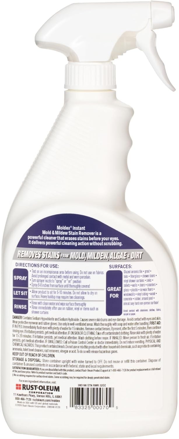 Mold & Mildew Surface Stain Cleaner with Bleach, 32 oz – Fast Acting Spray fo…