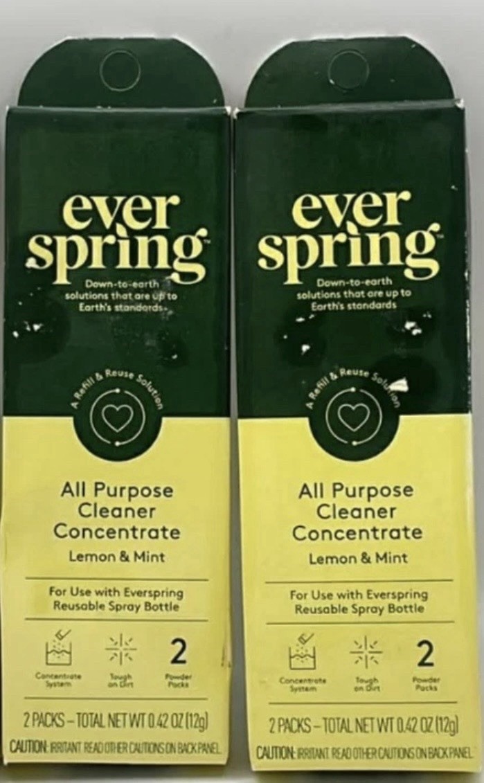 2 Packs Of Ever Spring All Purpose Cleaner Concentrate 0.42 OZ EA Lemon & Mint