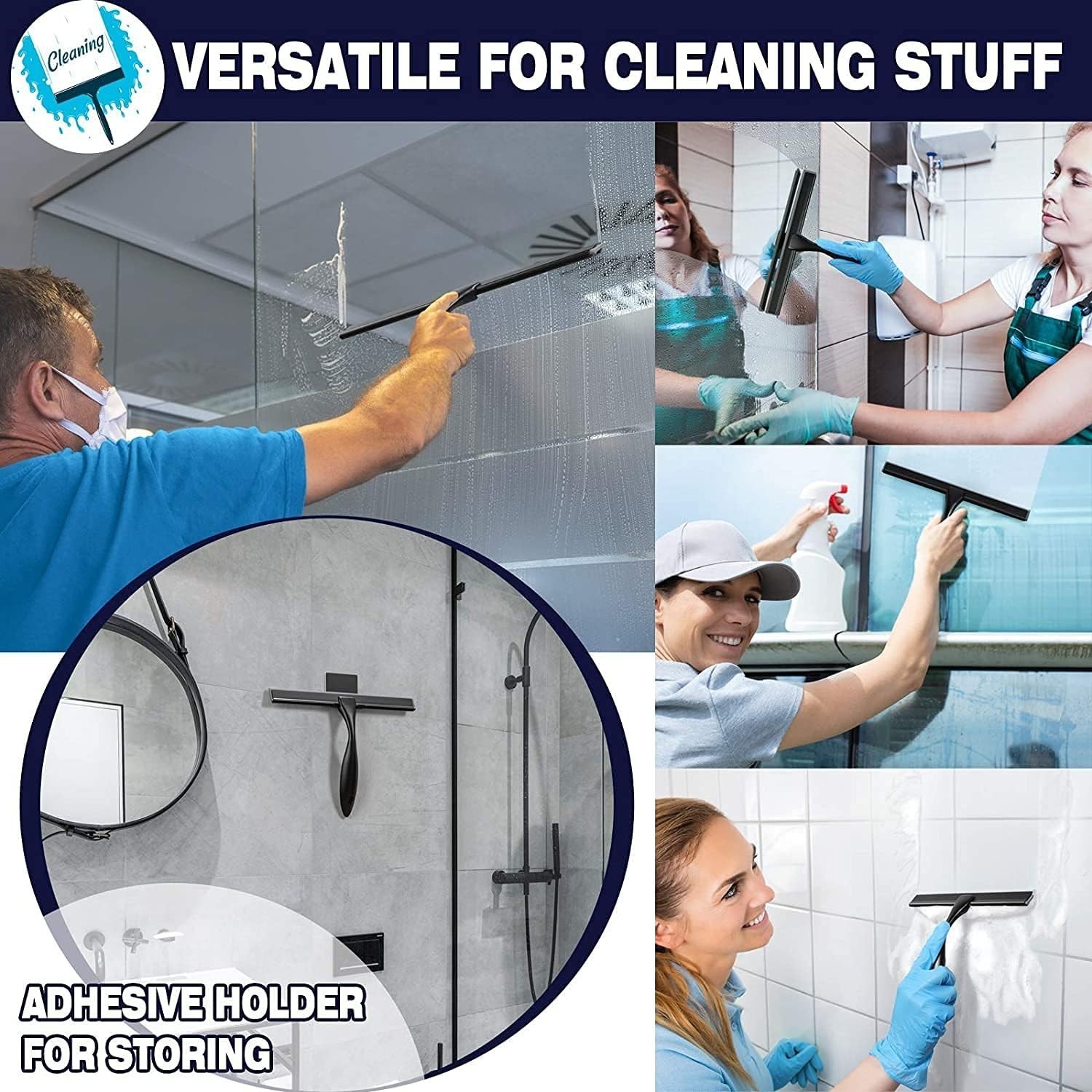 Shower Squeegee 10-Inch Matte Black Squeegee All-Purpose Stainless Steel