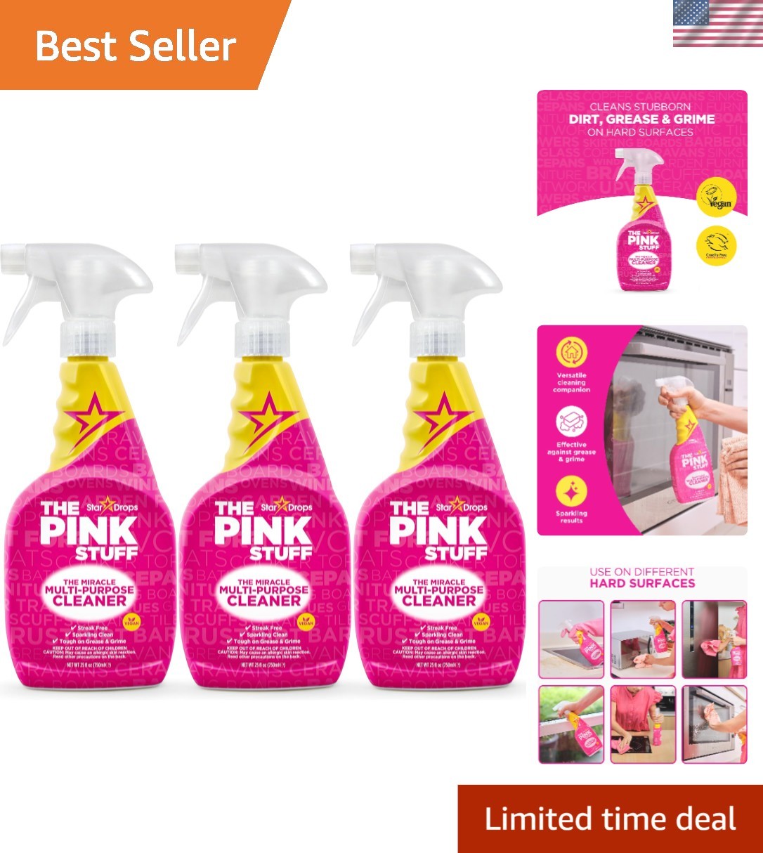 Versatile 750ml The Pink Stuff Cleaning Spray – 3-Pack Bundle for All Surfaces