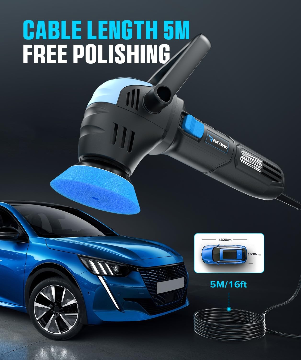 750W Mini Polisher 2″/3″ with 16 Pads for Car Detailing & Waxing