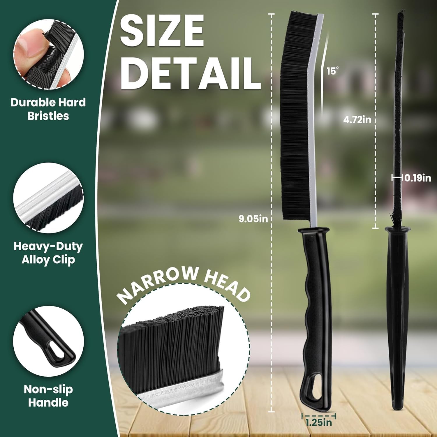 Crevice Cleaning Brush Set – 3Pcs Hard Bristle Cleaning Tools (2 Black & 1