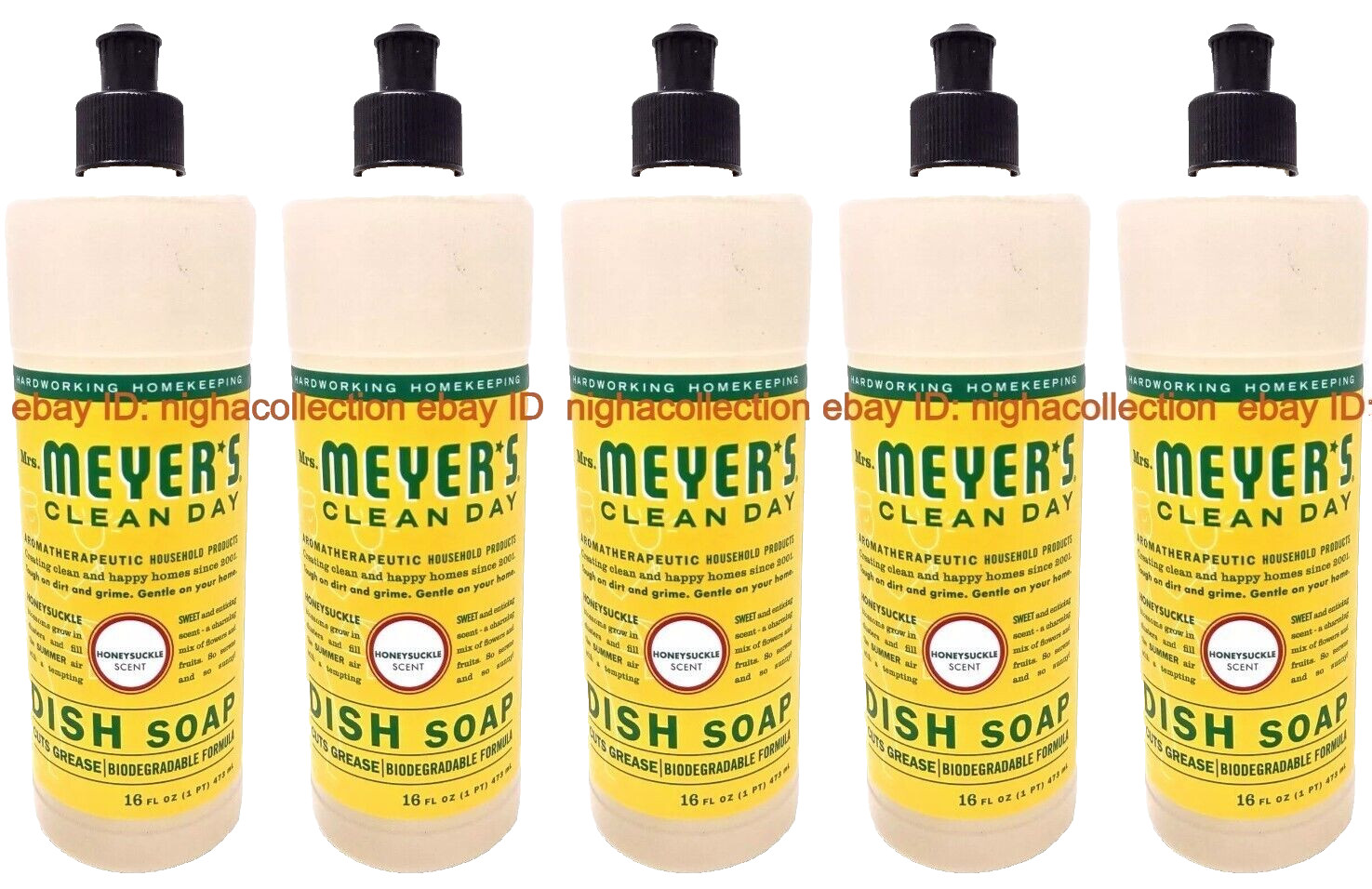 ( 5 ) Mrs. Meyer’s Clean Day Liquid Dishwashing Soap 16 oz Each Honeysuckle NEW