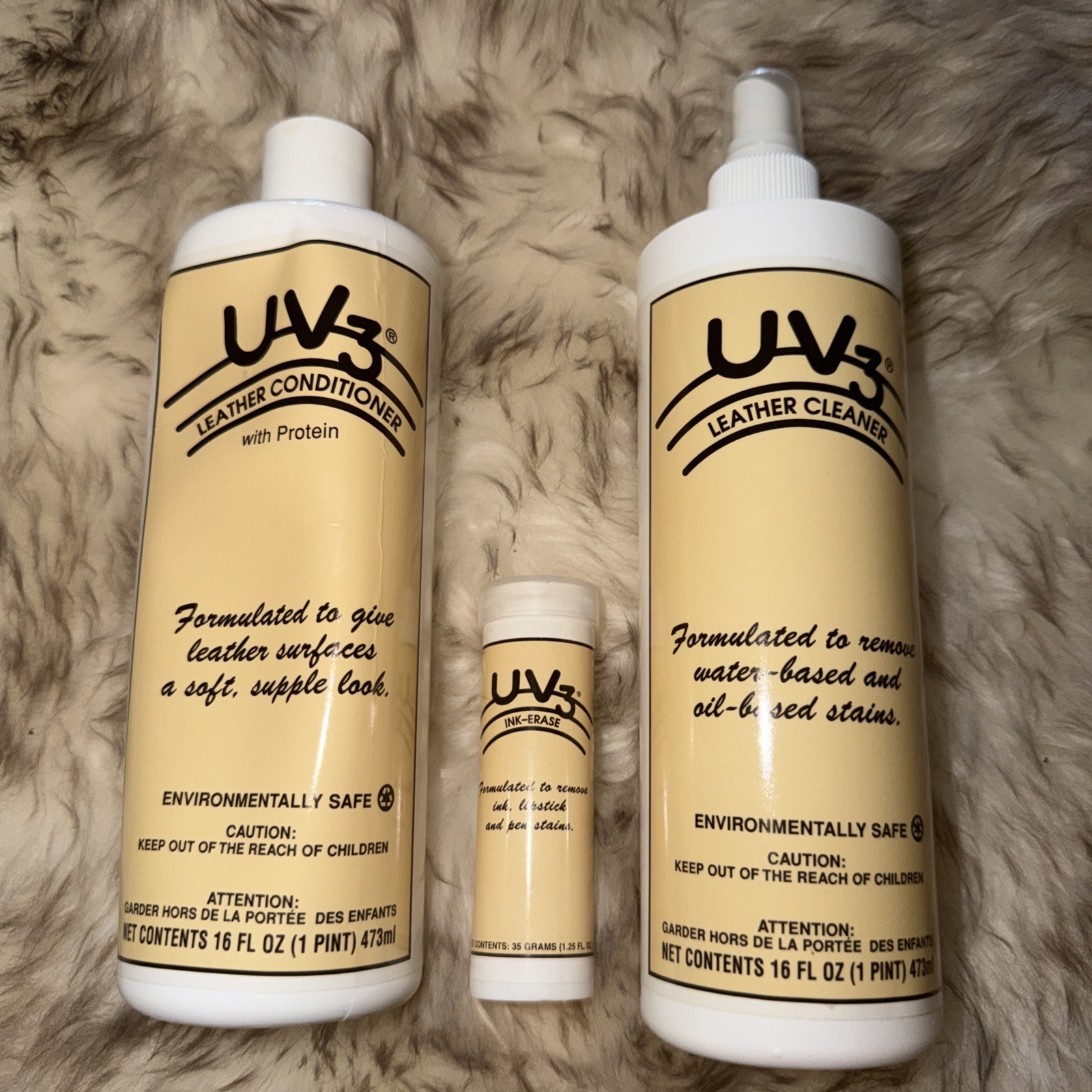 3 Piece UV3 Leather Protection Package Deluxe Furniture Car Purse Spot Clean
