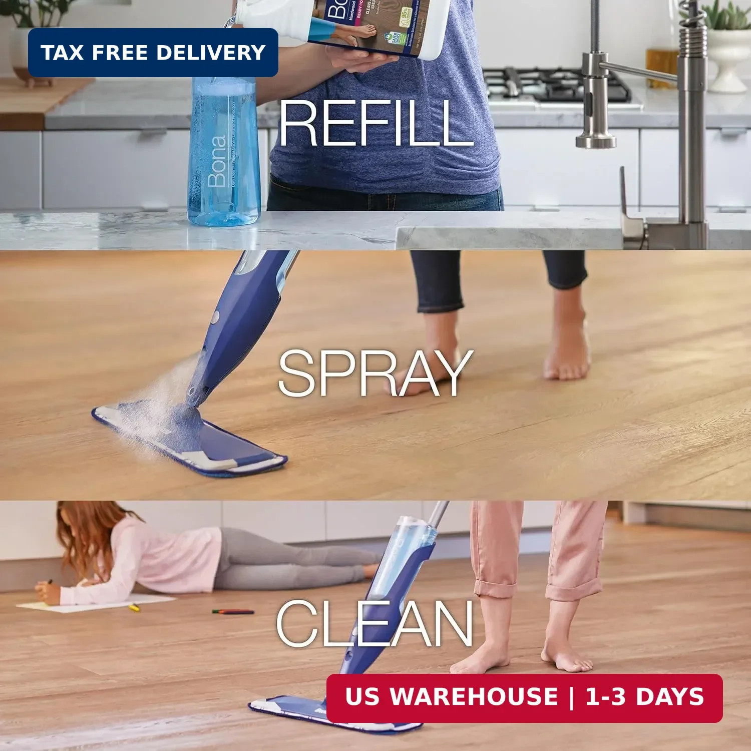 Hardwood Floor Cleaner Refill – 128 Fl Oz – Unscented – Refill for Spray Mops a