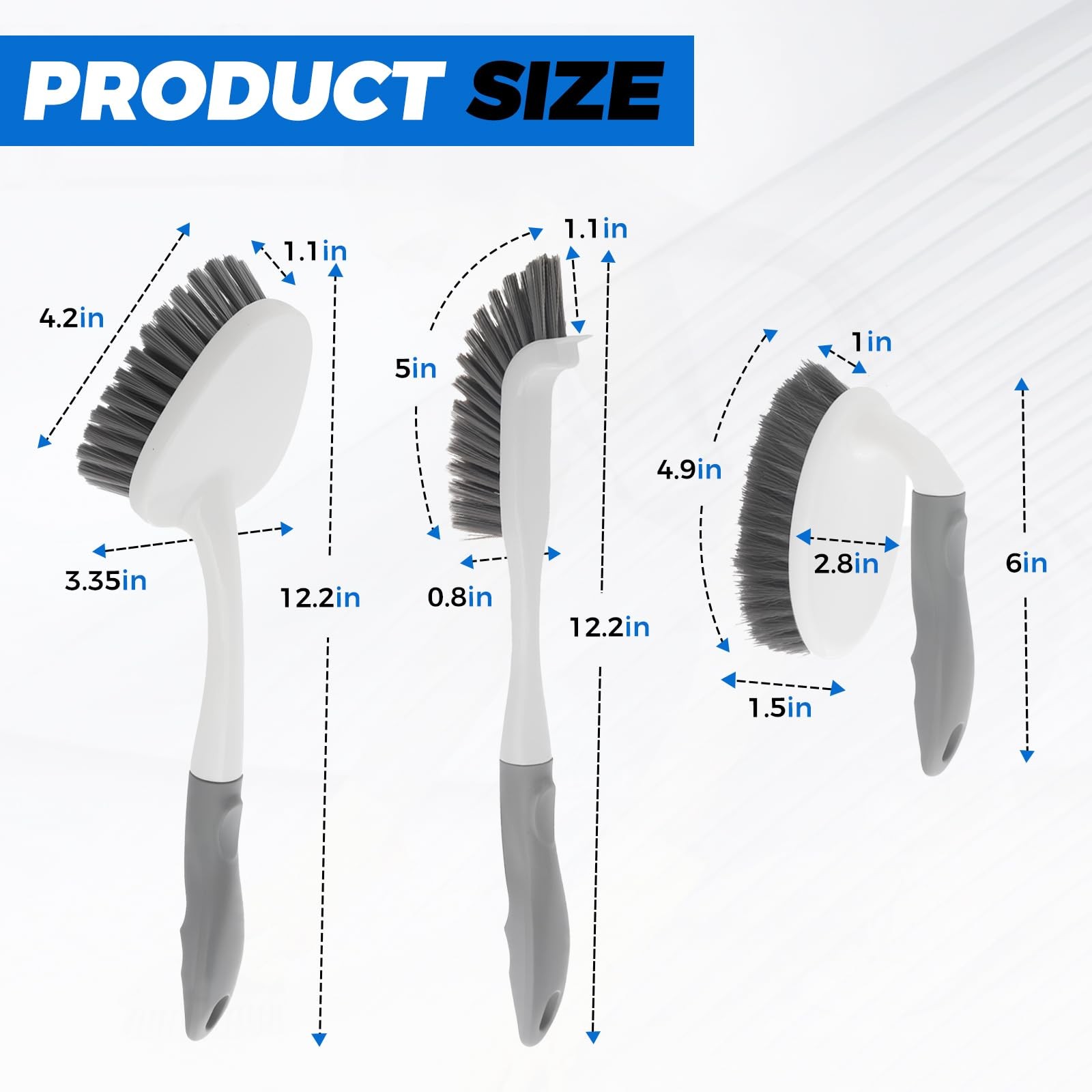 3 Pack Heavy Duty Scrub Brush Set for Household Use, Long Scrub Brush, Handheld