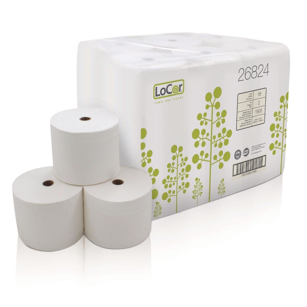 LoCor 26824 2-Ply High-Capacity Bath Tissue – White (18 Rolls/Carton) New
