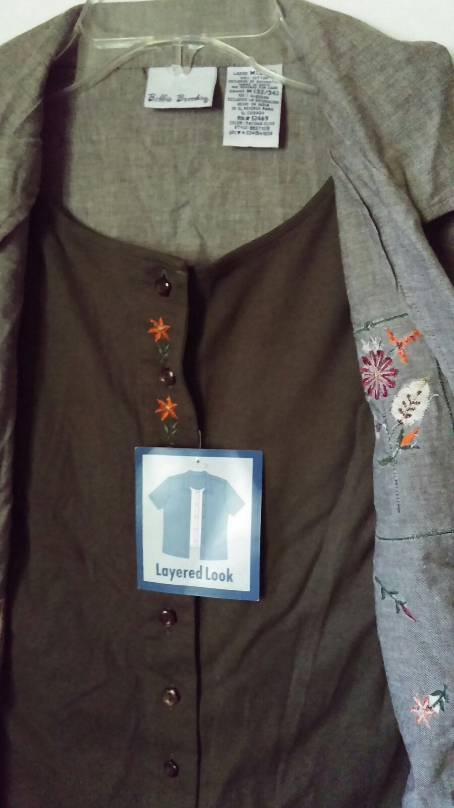 BOBBIE BROOKS LADIES LAYERED-LOOK SHIRT TACOMA OLIVE SIZE MEDIUM 100% COTTON NWT