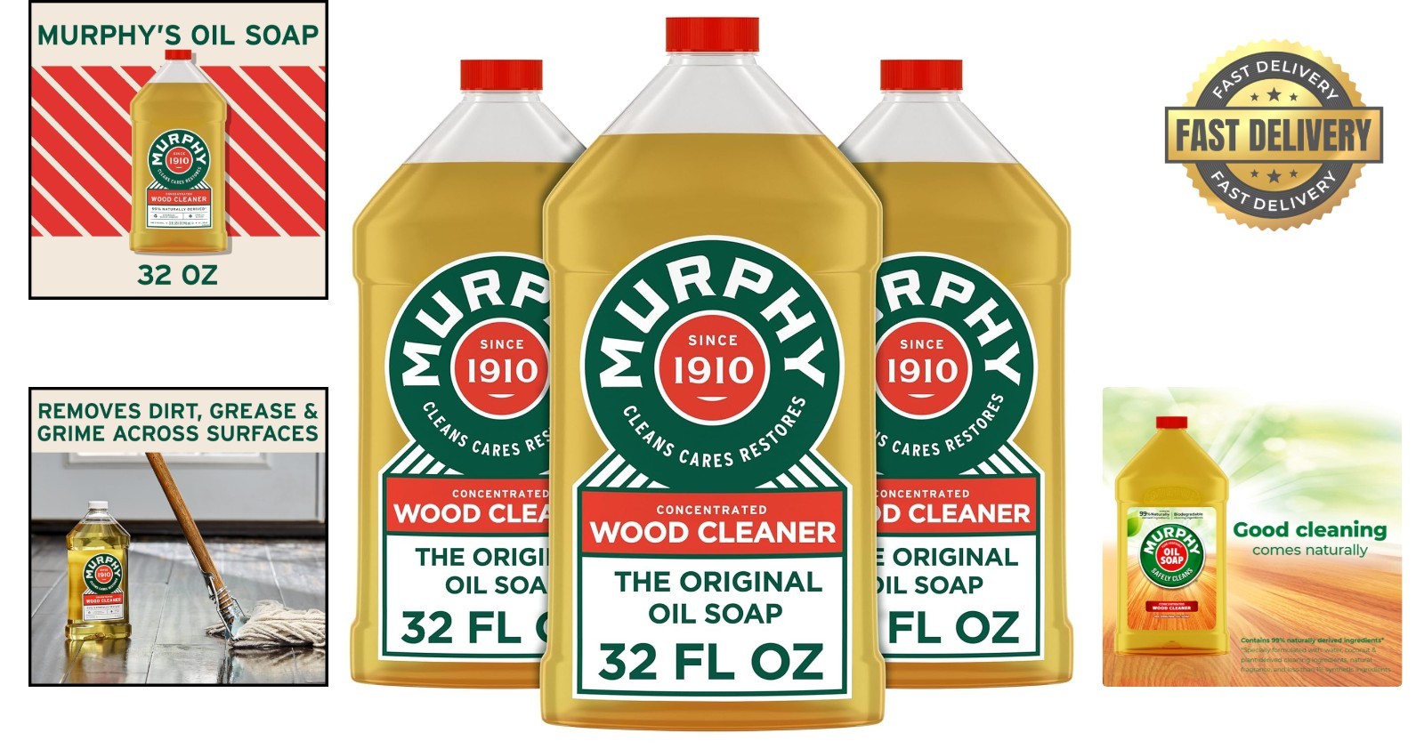 Citronella Oil Concentrated Wood Cleaner – 32oz No-Rinse Eco-Friendly 3-Pack