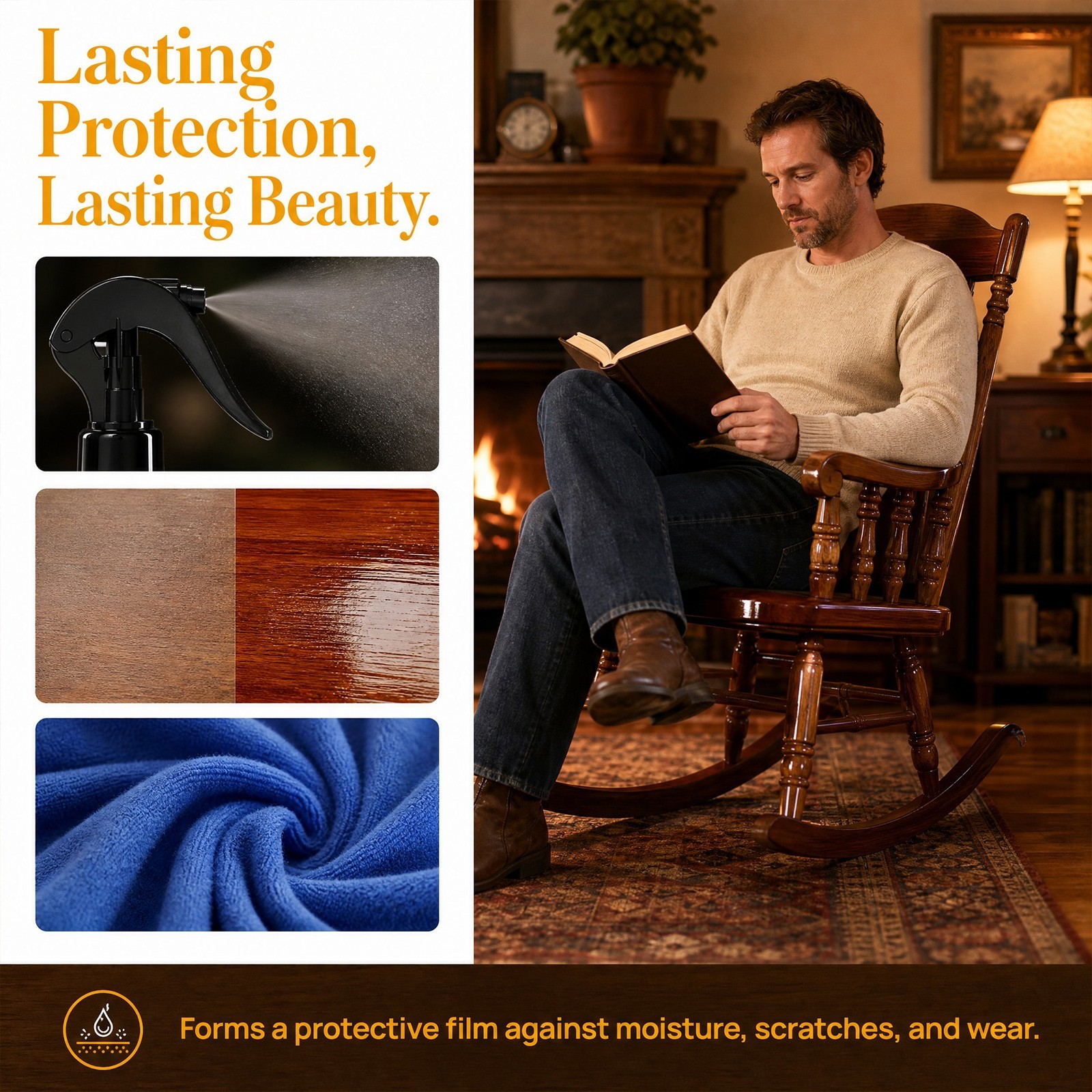 Natural Beeswax Wood Polish Spray – Furniture & Floor Cleaner Restorer