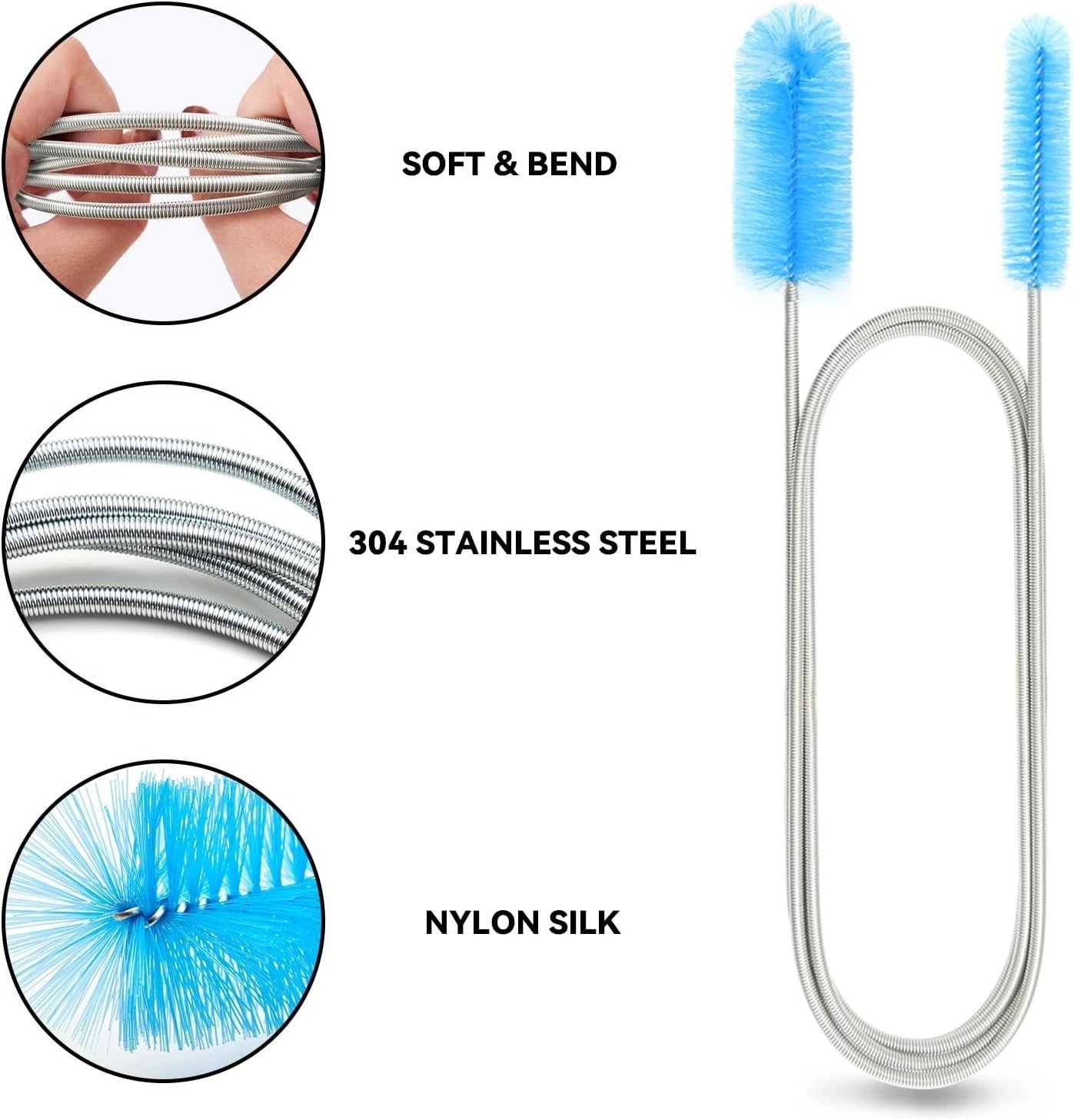 Flexible Drain Brush, 66 Inch Long Double Ended Hose Pipe and 58 Inch Tube Clean