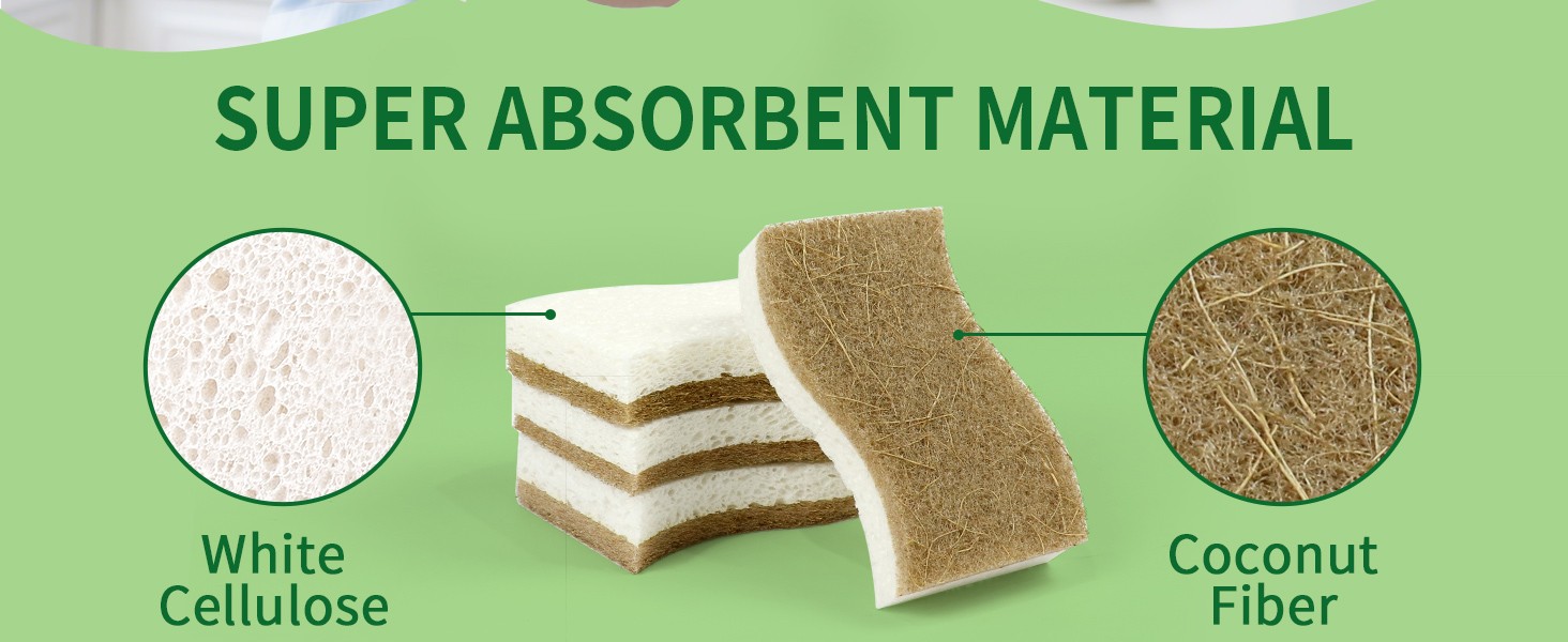 16 Pack Biodegradable Natural Kitchen Sponge – Compostable Cellulose and Coconut