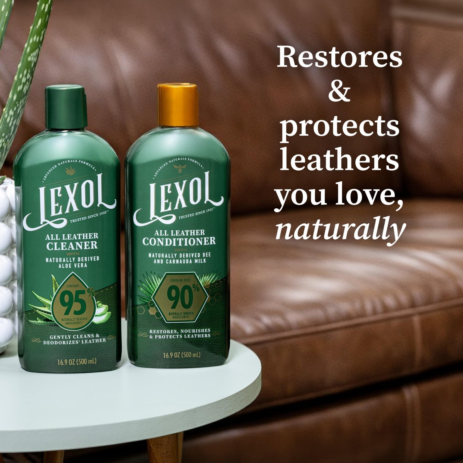 5-Piece Leather Care Kit – Natural Cleaner & Conditioner, Aloe Vera, Cloths & Br
