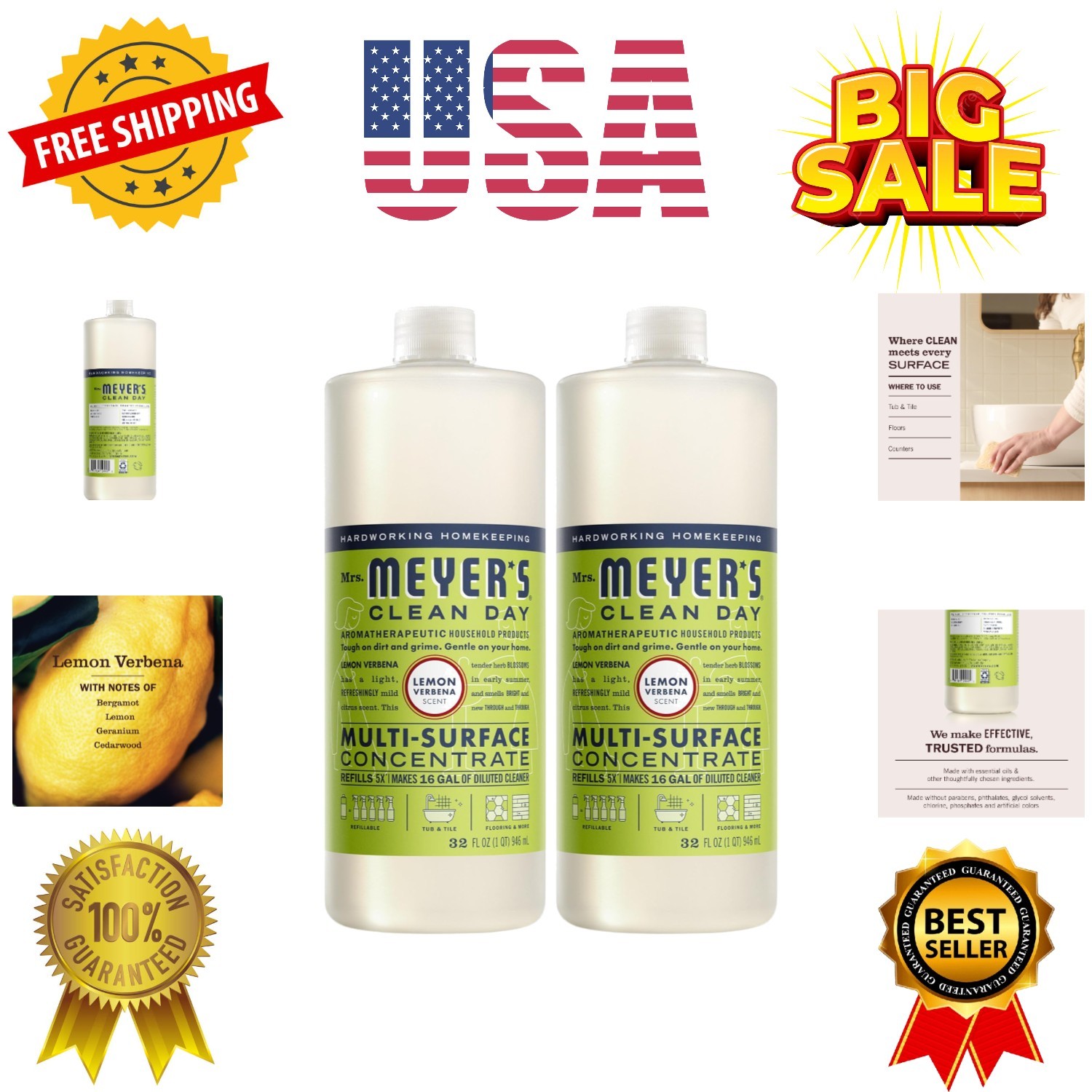 MRS. MEYER’S CLEAN DAY Multi-Surface Everyday Concentrate, Lemon Verbena Scen…