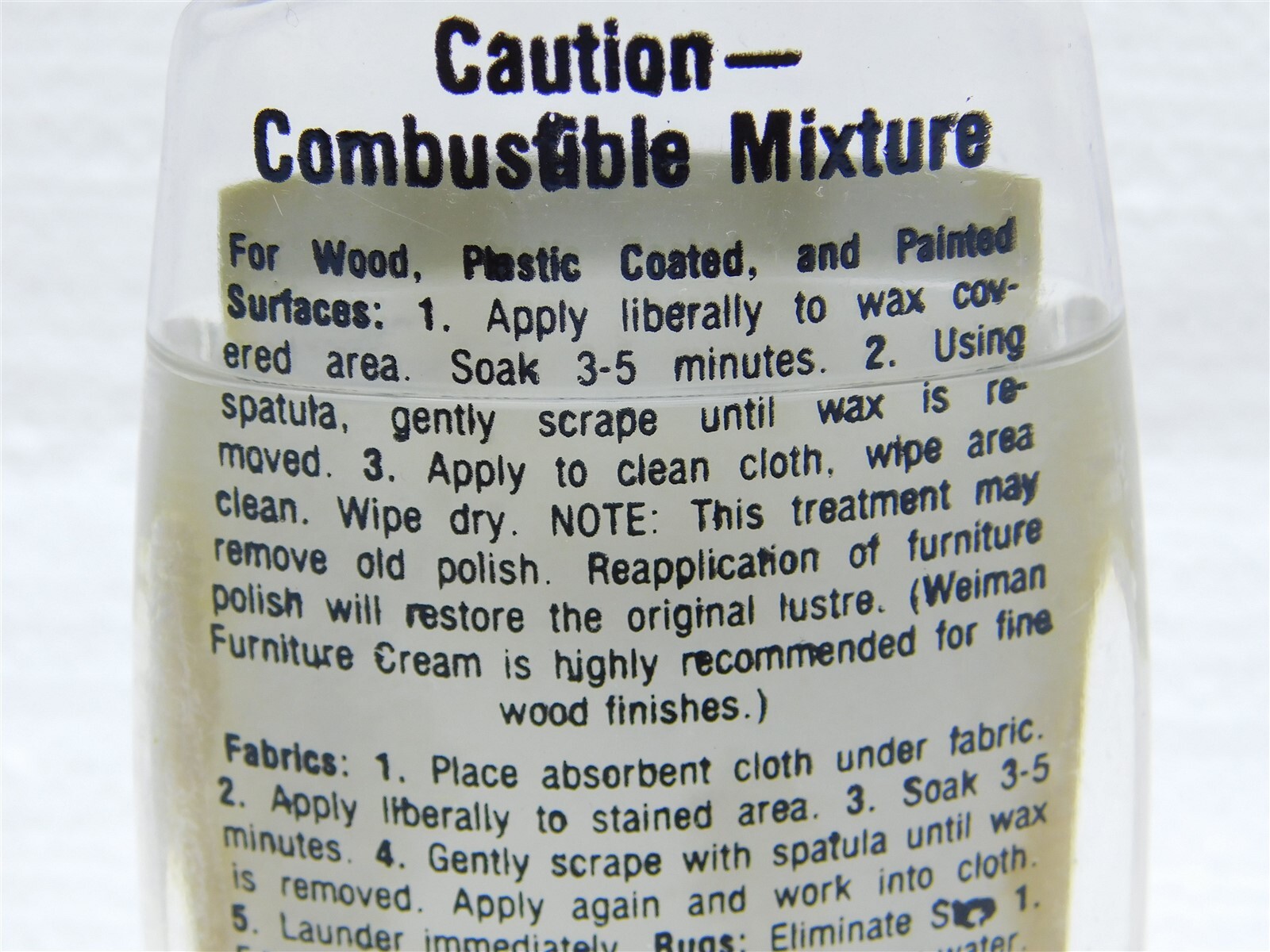 Weiman Candle Wax Remover Furniture Fabric Carpet 4 Fl. Oz. Black Cap Bottle Vtg