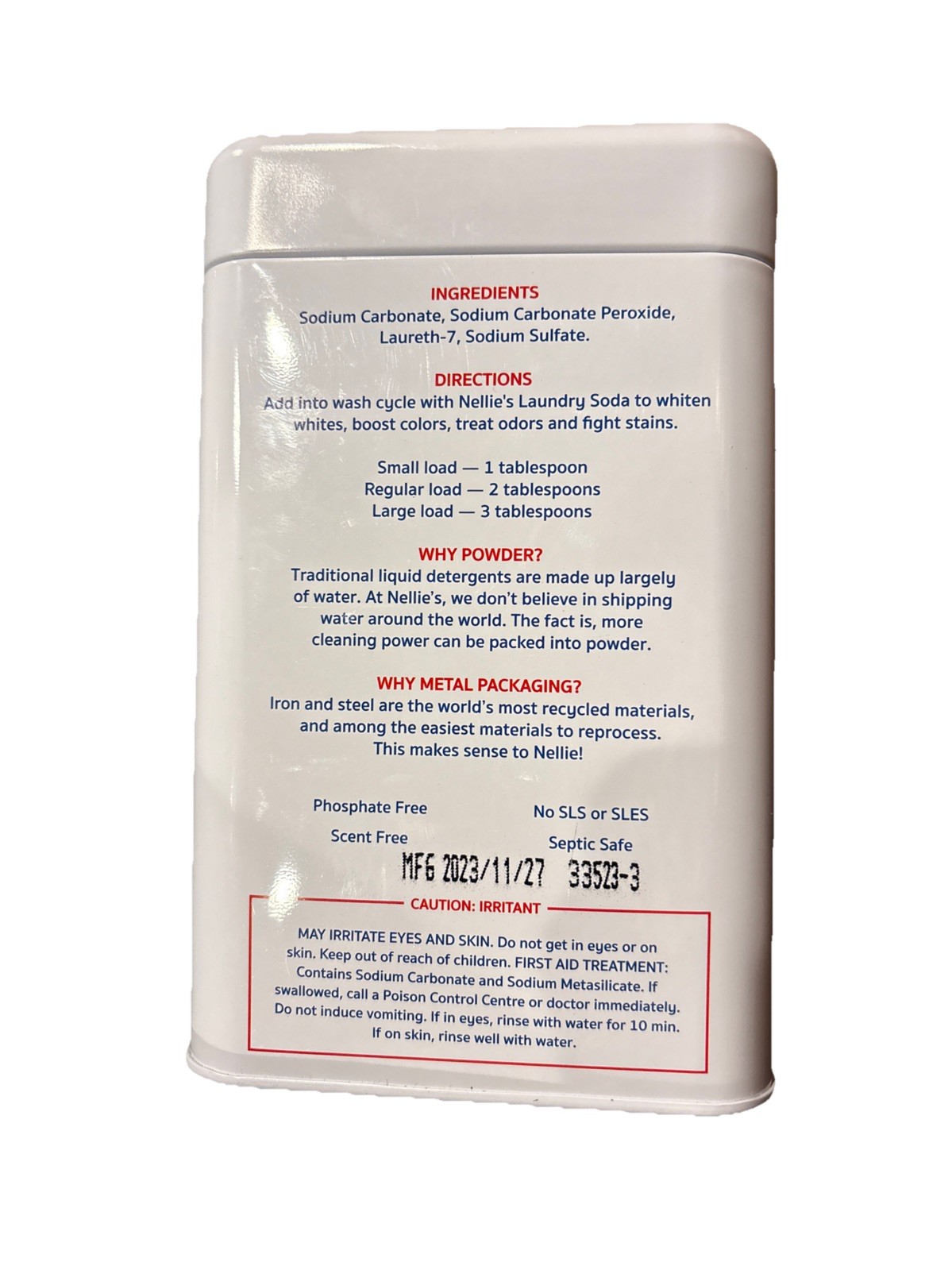 Nellie’s All-Natural Oxygen Brightener 100 Loads Tin 3.75 lb