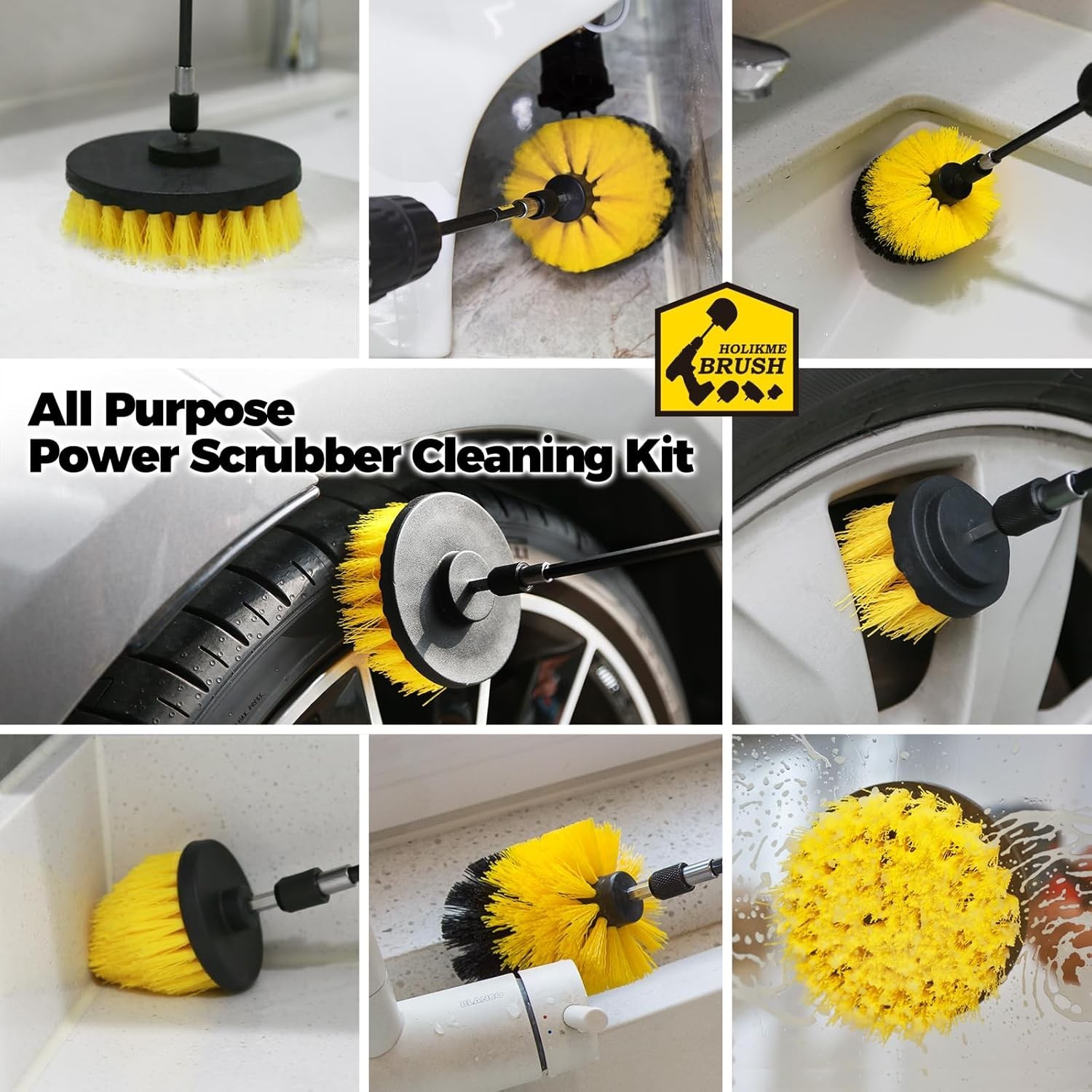 8 Pcs Drill Brush Attachment Set, Power Cleaning Scrub Brush Kit with Extend Lon