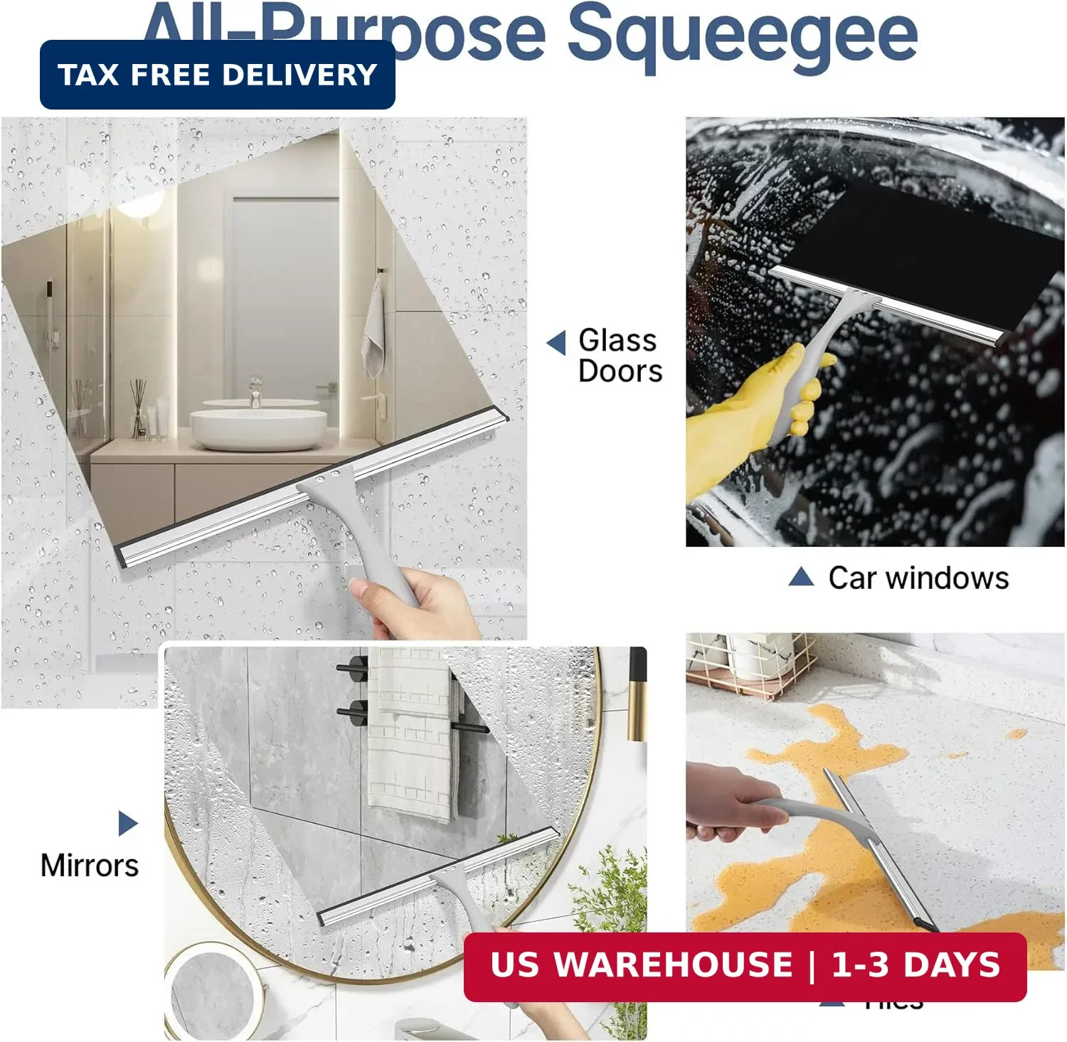 AmazerBath Squeegee for Shower Glass Doors – All-Purpose Squeegee with Hook for