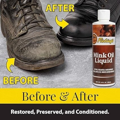 Liquid Mink Oil for Leather Boots (8 fl oz) – Leather Cleaner & Conditioner – Wa