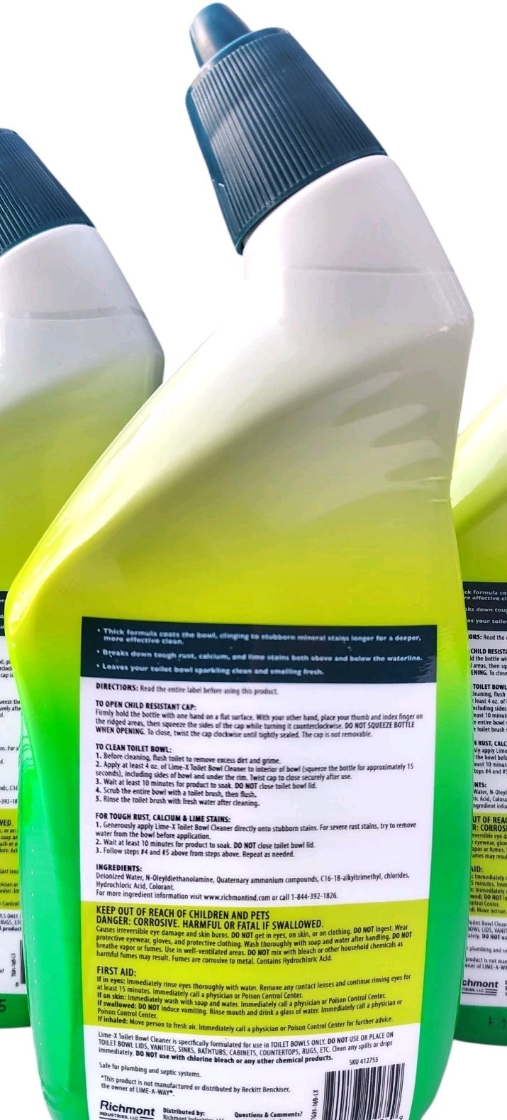 Lime x Liquid Toilet Bowl Gel Cleaner, Removes Lime Calcium Rust 4 Pack 16 oz Ea