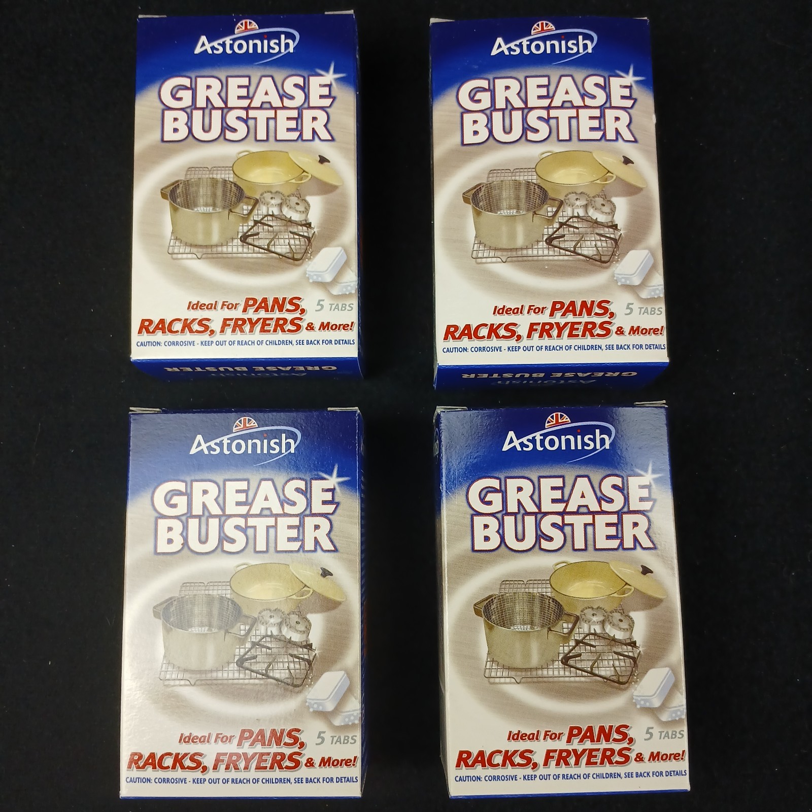 4 ASTONISH Grease Buster Lot of 20 Tablets (4 Full Boxes) – Pans Racks Fryers