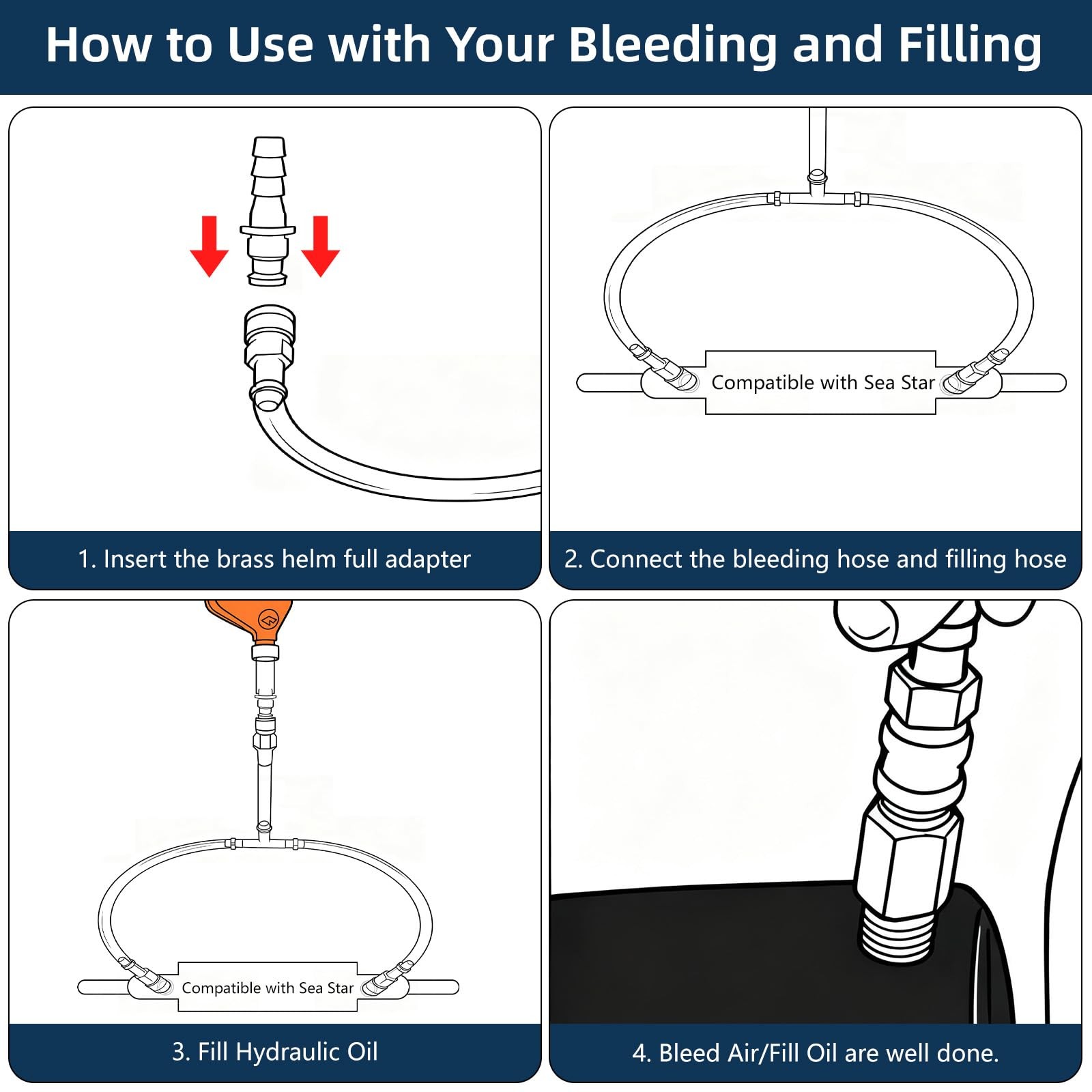 30“/ 76.2cm Hydraulic Steering Bleed Kit with Filler Hose–with SeaStar, BaySt…