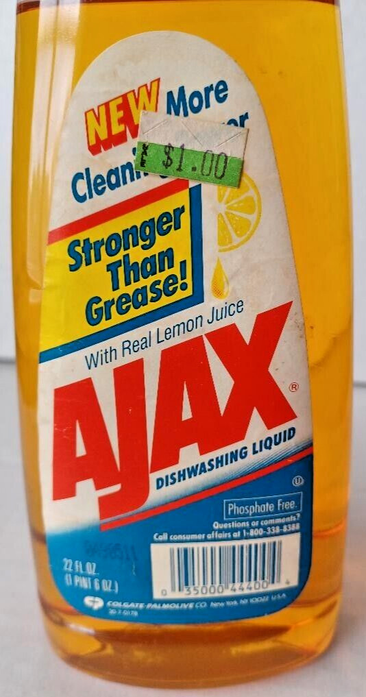 Vintage Rare Ajax With Real Lemon Juice Dishwashing Liquid 22oz Movie TV Prop #B