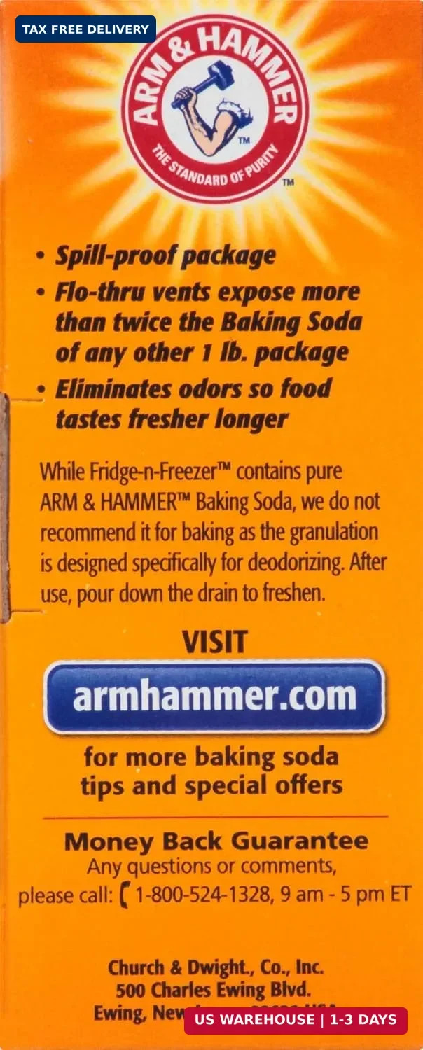 Arm & Hammer Baking Soda Fridge-n-Freezer Odor Absorber, Orange 14 oz, Pack of 2