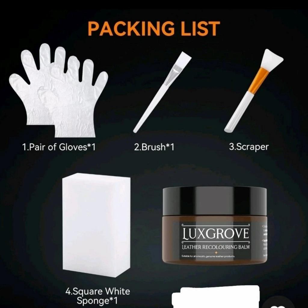 Luxgrove Dark Brown Leather Repair Kit 50ml w/ Recoloring Balm, Gloves & Brushes