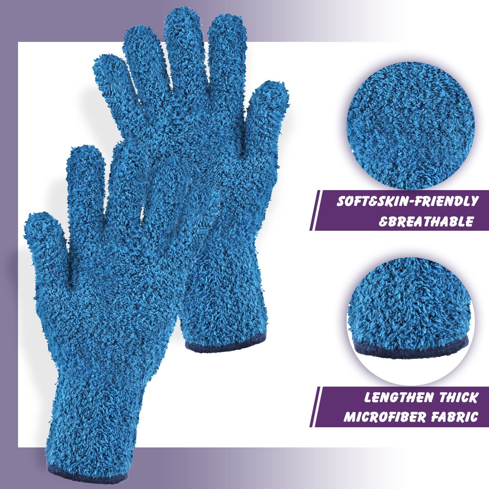 Bencailor 3 Pairs Microfiber Gloves 26 cm/ 10.24 inch, Purple, Blue, Rose Red