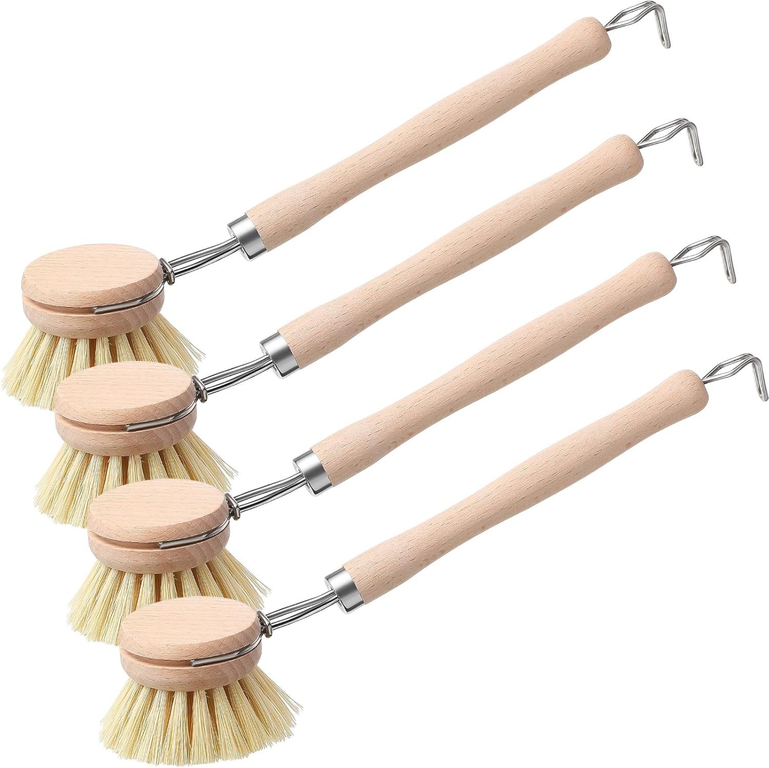 Maxdot 4 Pcs Kitchen Dish Brush with Beechwood Handle Natural Wooden Handle S…