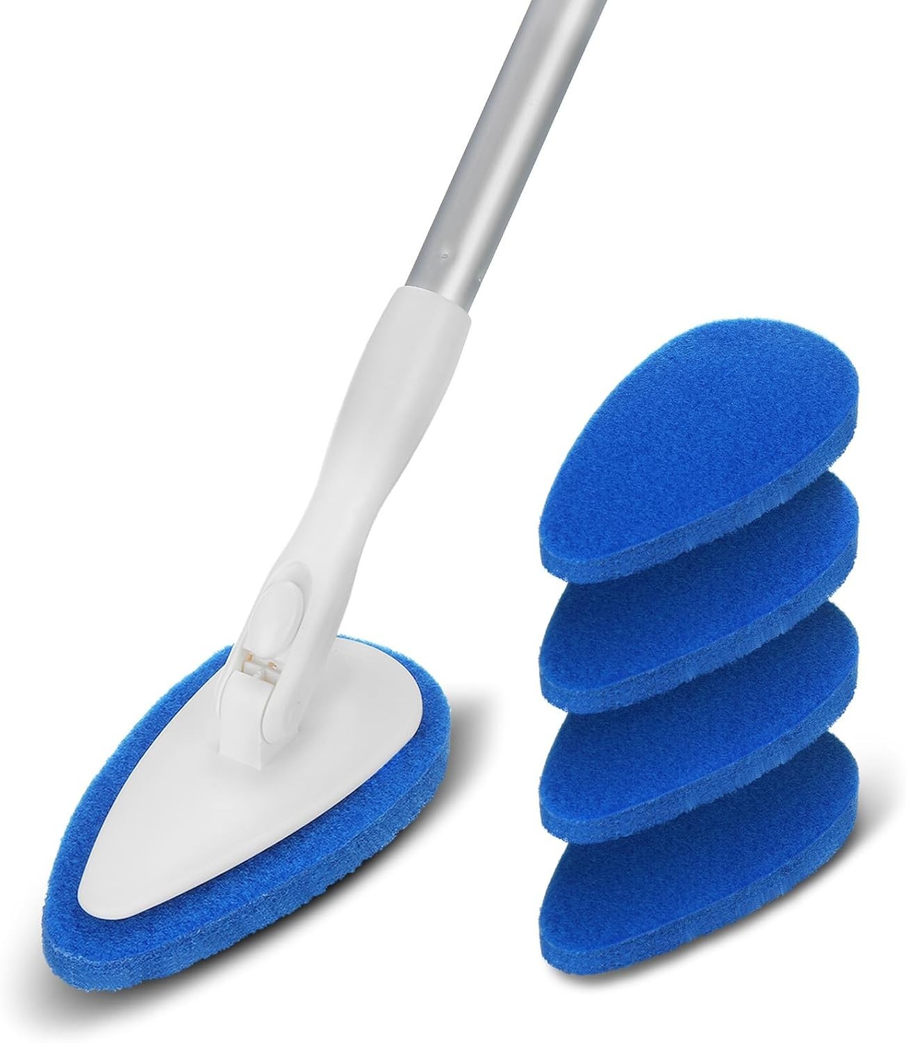 Non-Scratch Bathroom Scrubbing Brush with 5 Refillable Pads – 51-Inch Long