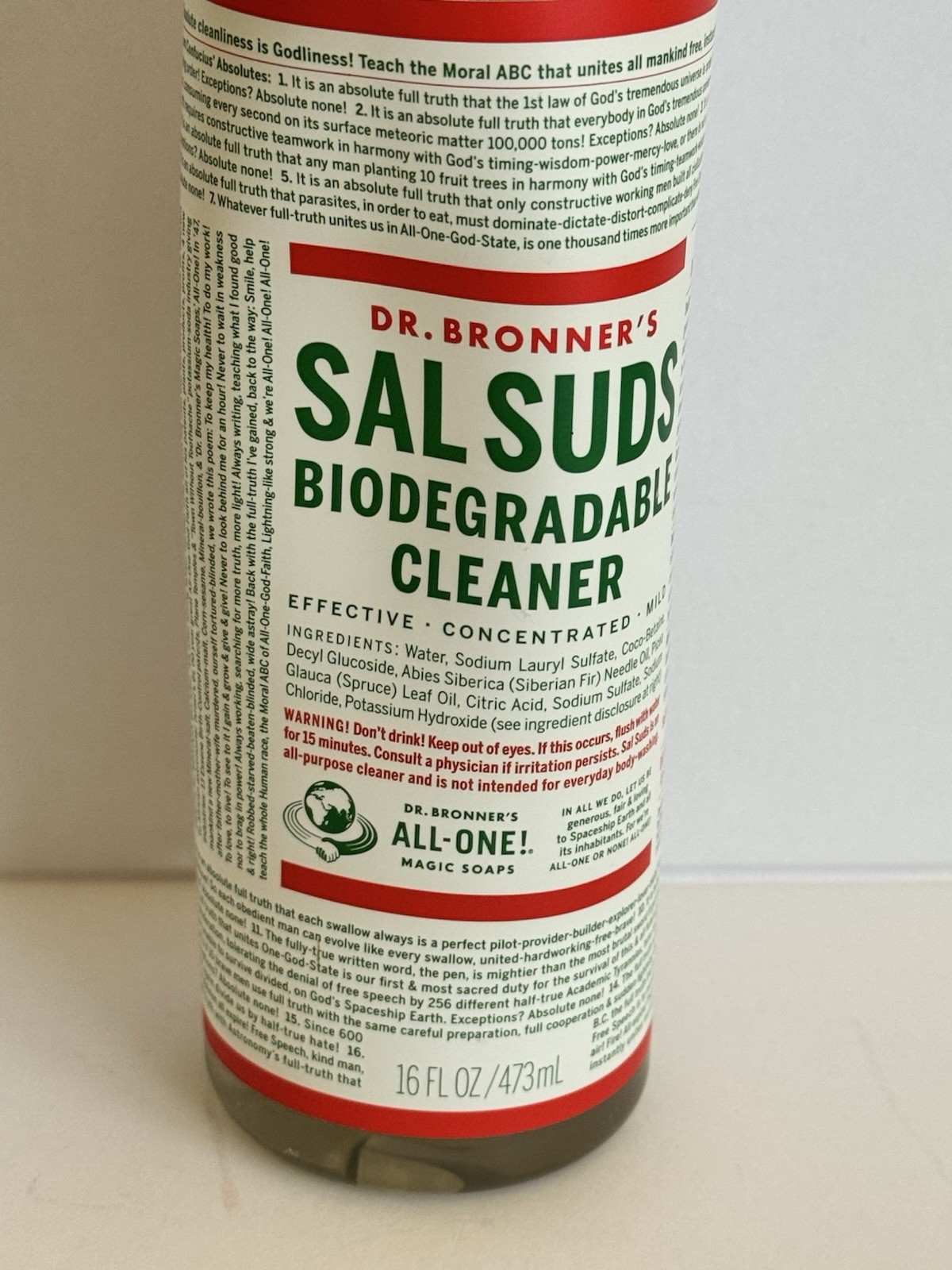 Dr Bronner’s Sal Suds Biodegradable Cleaner Pine Scent Concentrated Organic 16oz
