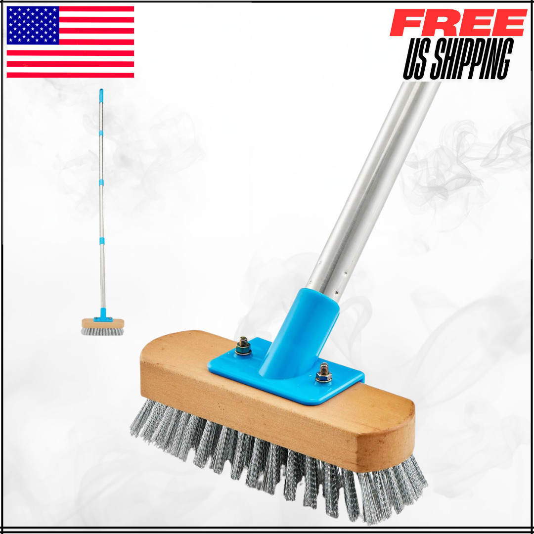 Stainless Steel Deck Scrub Brush Long Handle Heavy Duty Floor Scrubber Pole