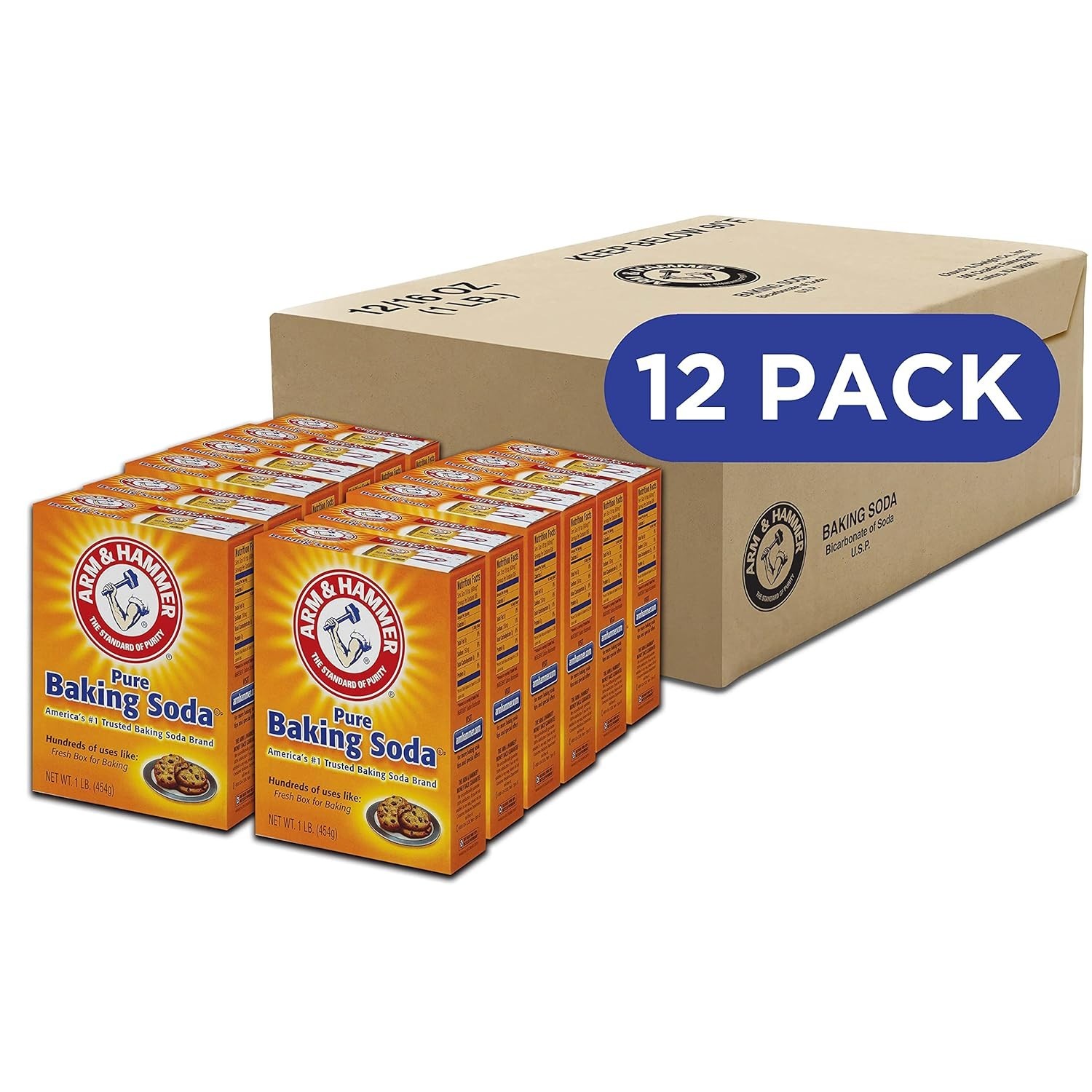 100% Pure Baking Soda – Multi-Purpose Sodium Bicarbonate, 12-Pack of 1 lb Boxes
