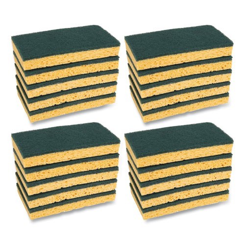 Boardwalk BWK174 Medium-Duty Scrubbing Sponge, Y/G 0.75″ Thick, 3.6×6.1 , 20/CT
