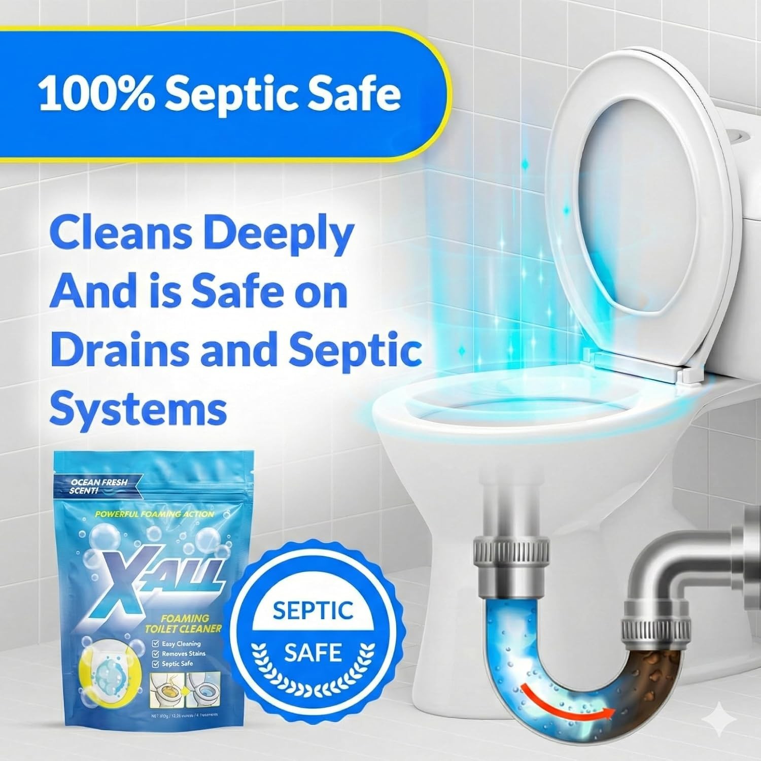 Foaming Toilet Cleaner Powder, Stain-Fighting Formula