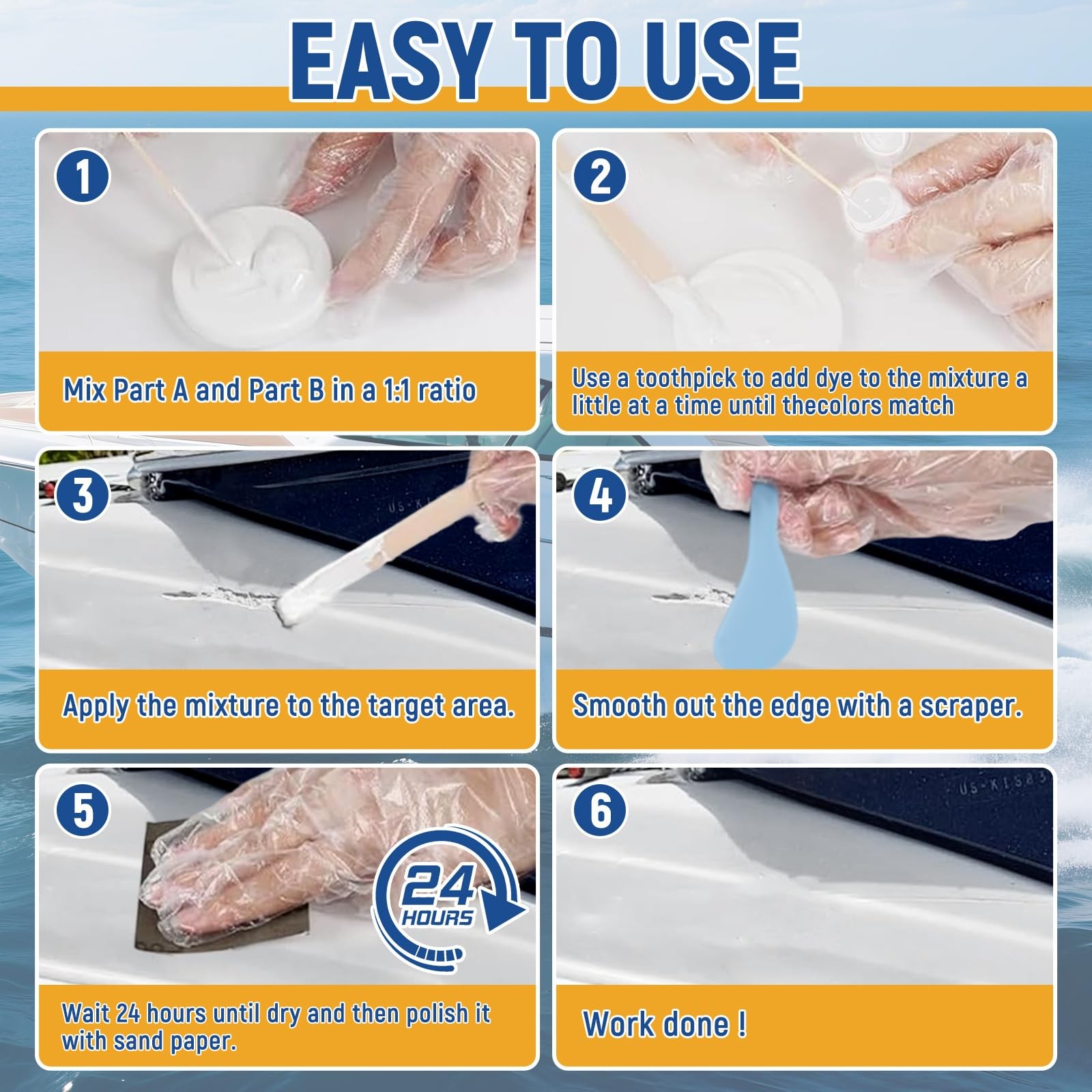 Marine Fiberglass Boat Repair Kit White Resin Gel Coat Repair Kit for Boats