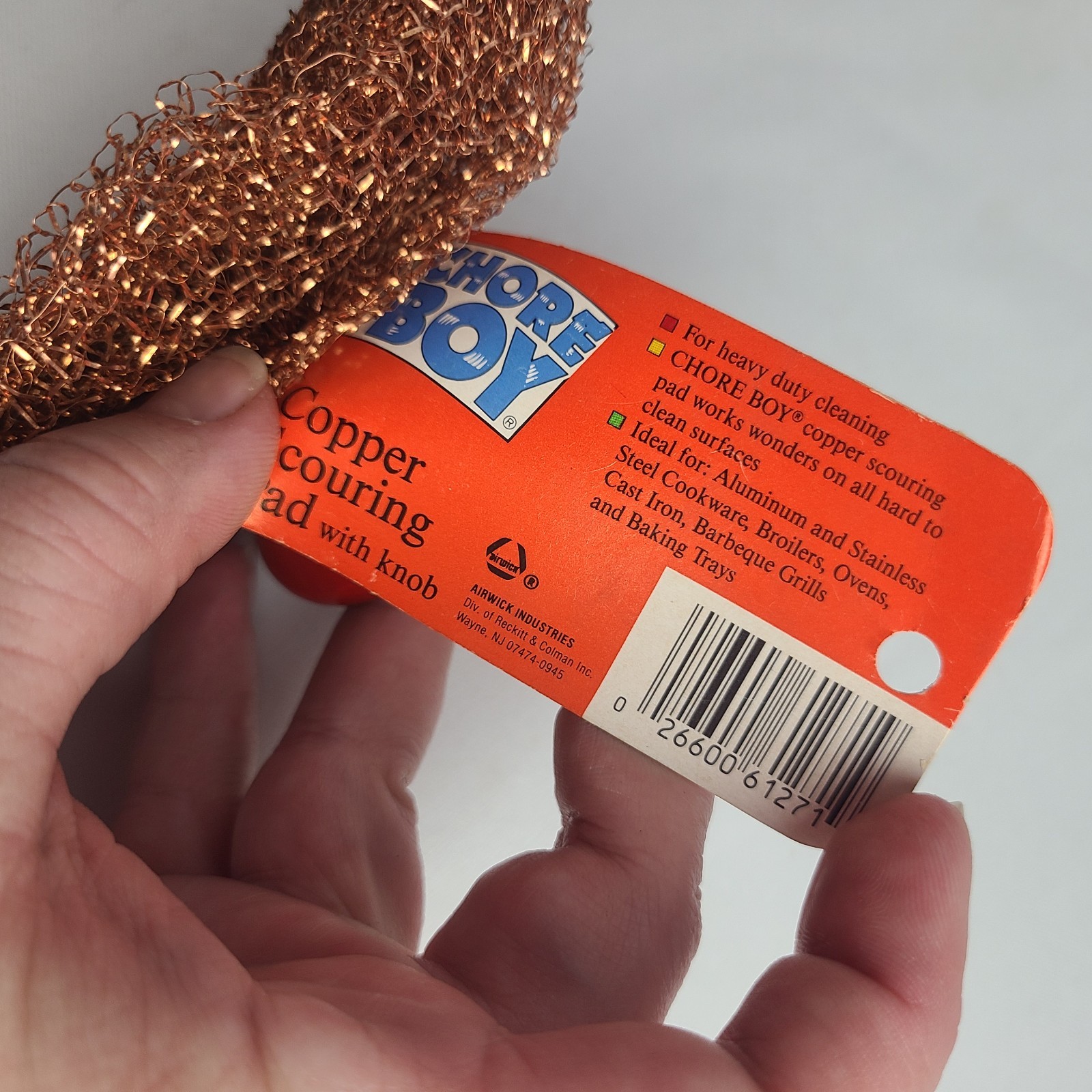 Vintage NOS Chore Boy Copper Scrubber Scouring Pad Wood Handle Original Tag
