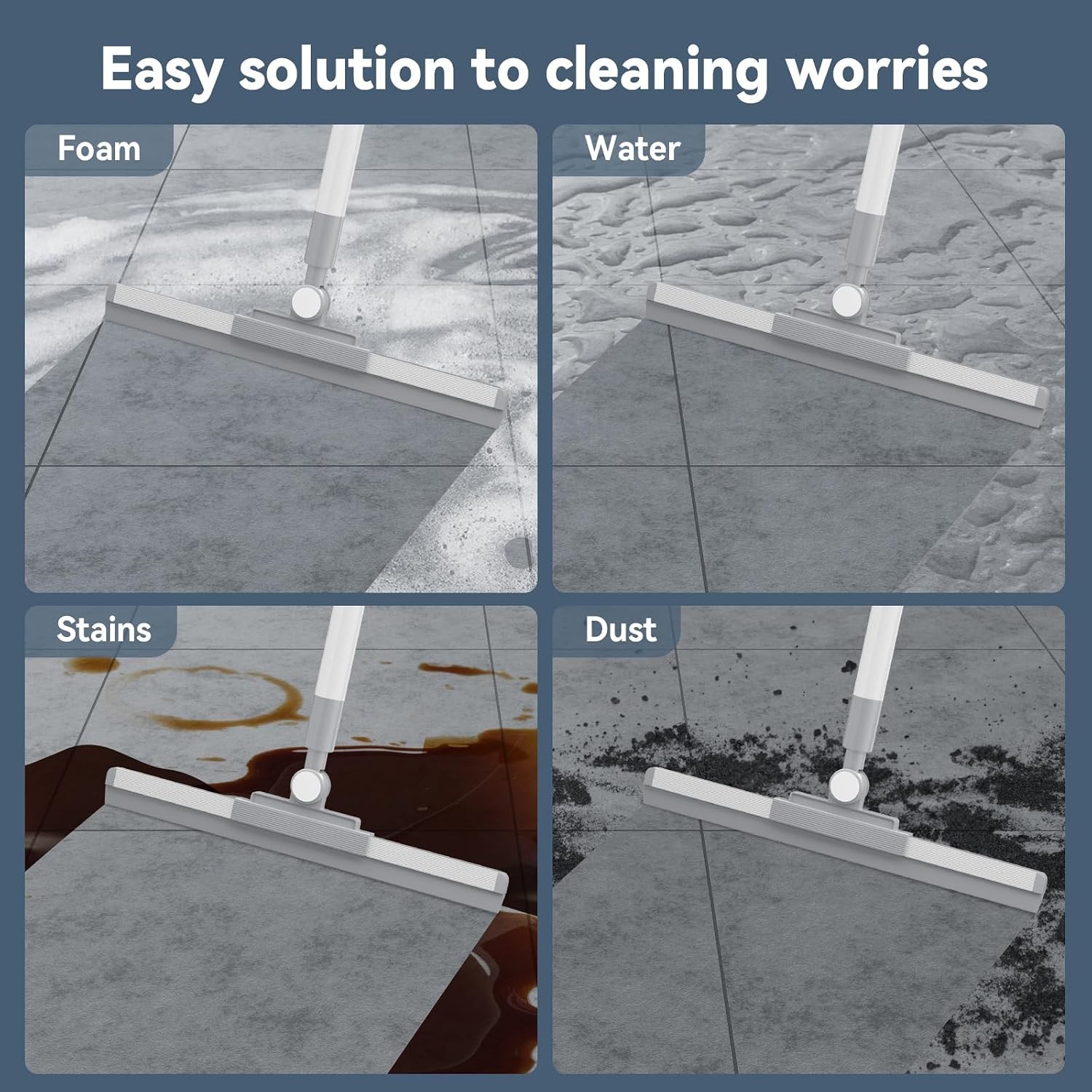 Floor Squeegee with 180° Rotating Head, Squeegee for Floor with 52” Long