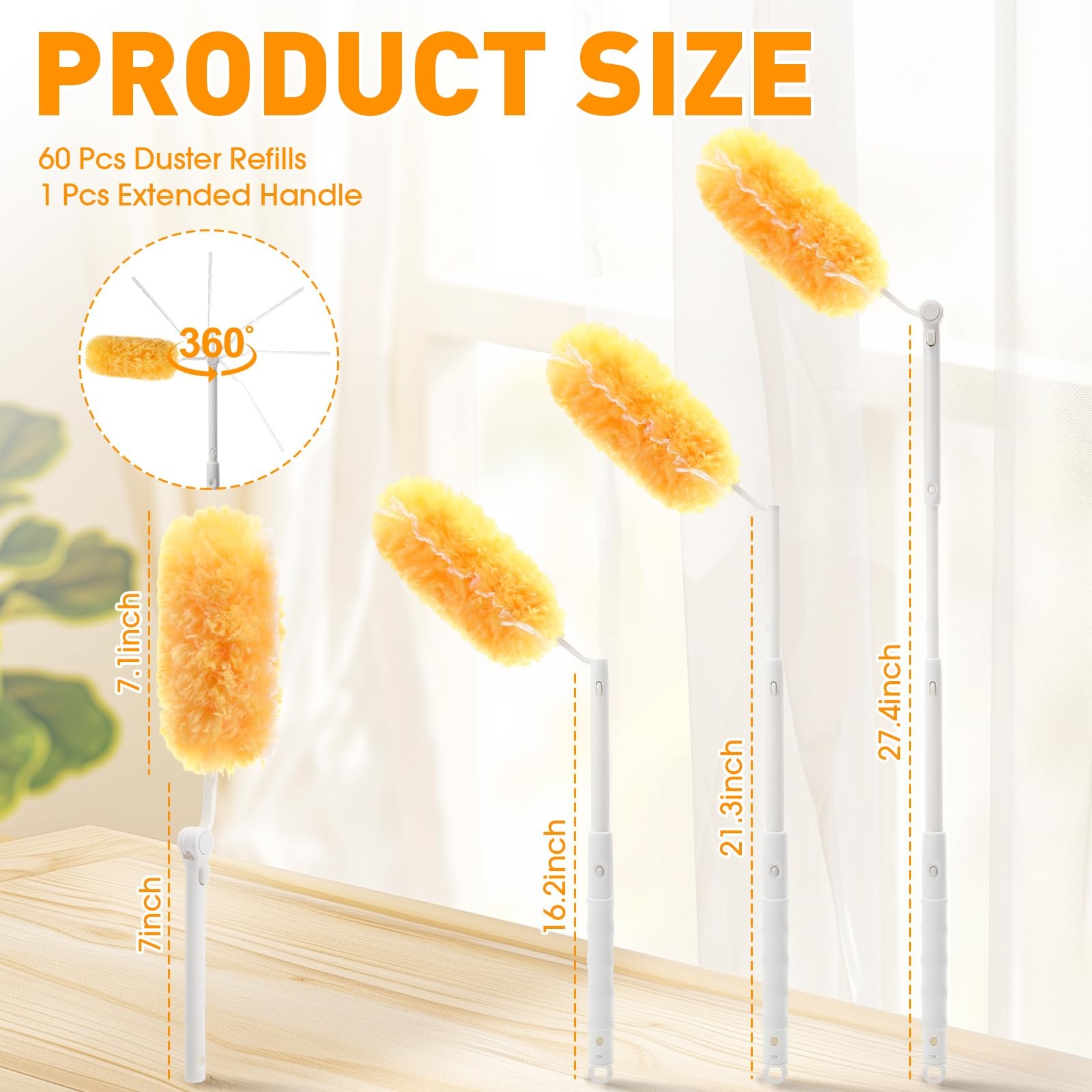 60 Pcs Heavy Duty Duster Refills with 3 ft Retractable Handle 360° Heavy Duty…